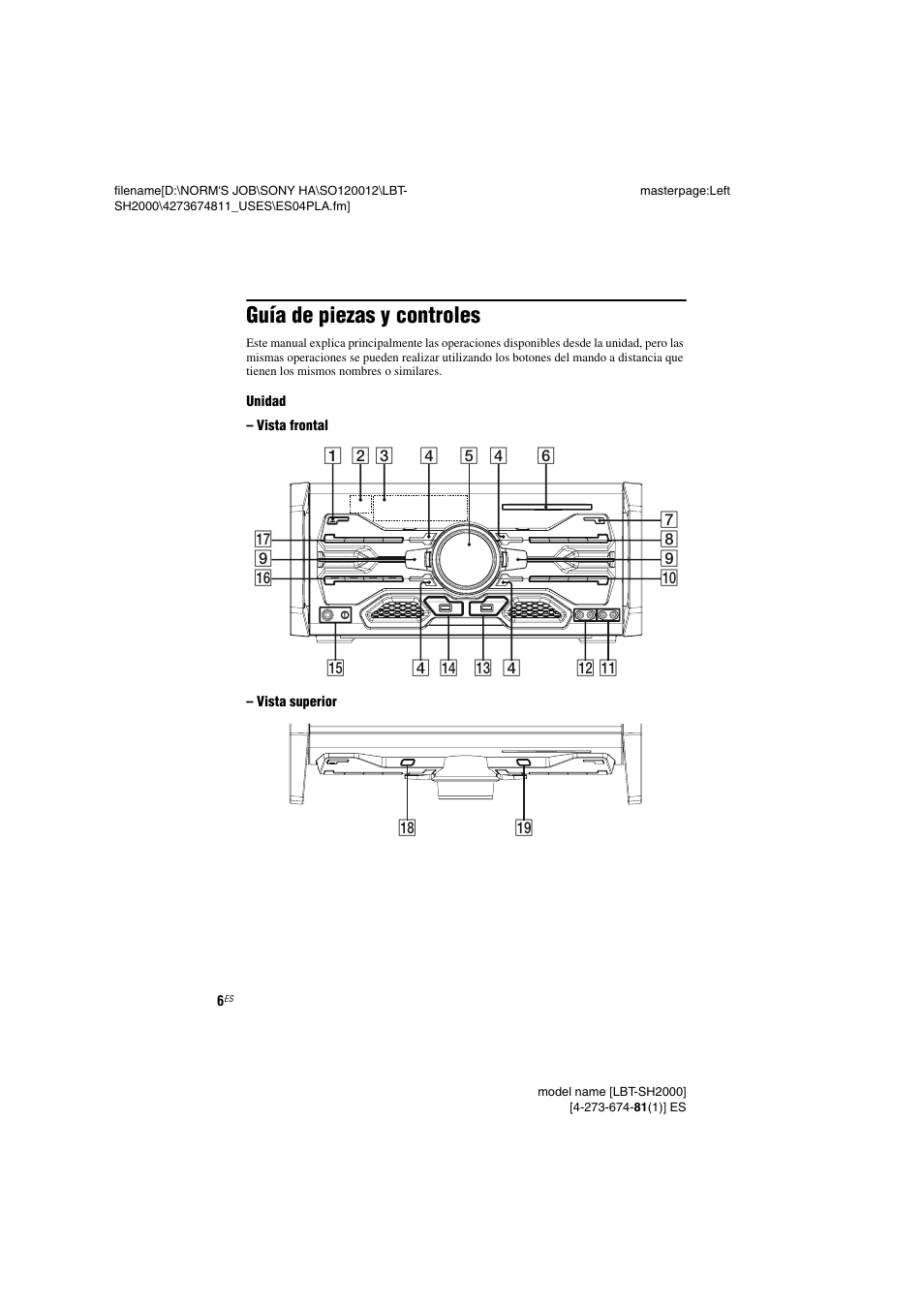 Guía de piezas y controles | Sony LBT-SH2000 User Manual | Page 38 / 72