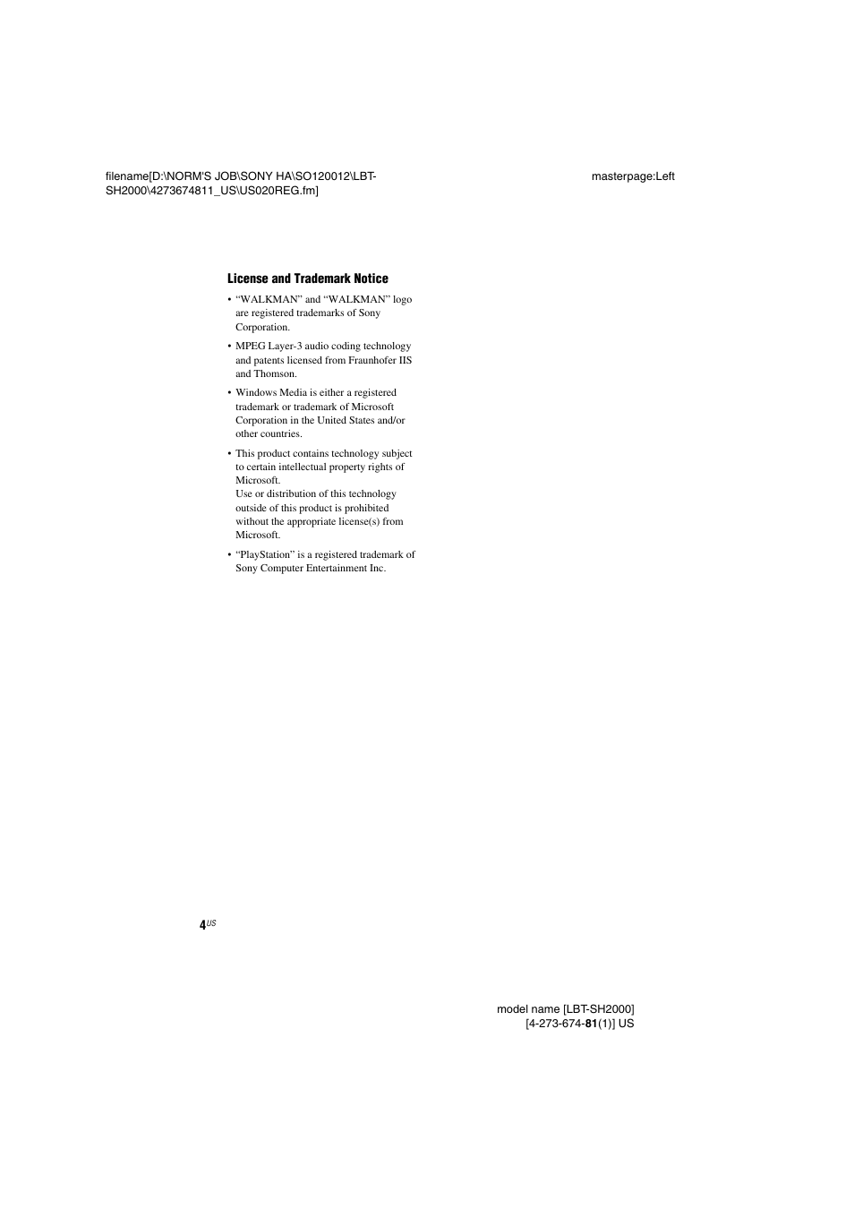 Sony LBT-SH2000 User Manual | Page 4 / 72
