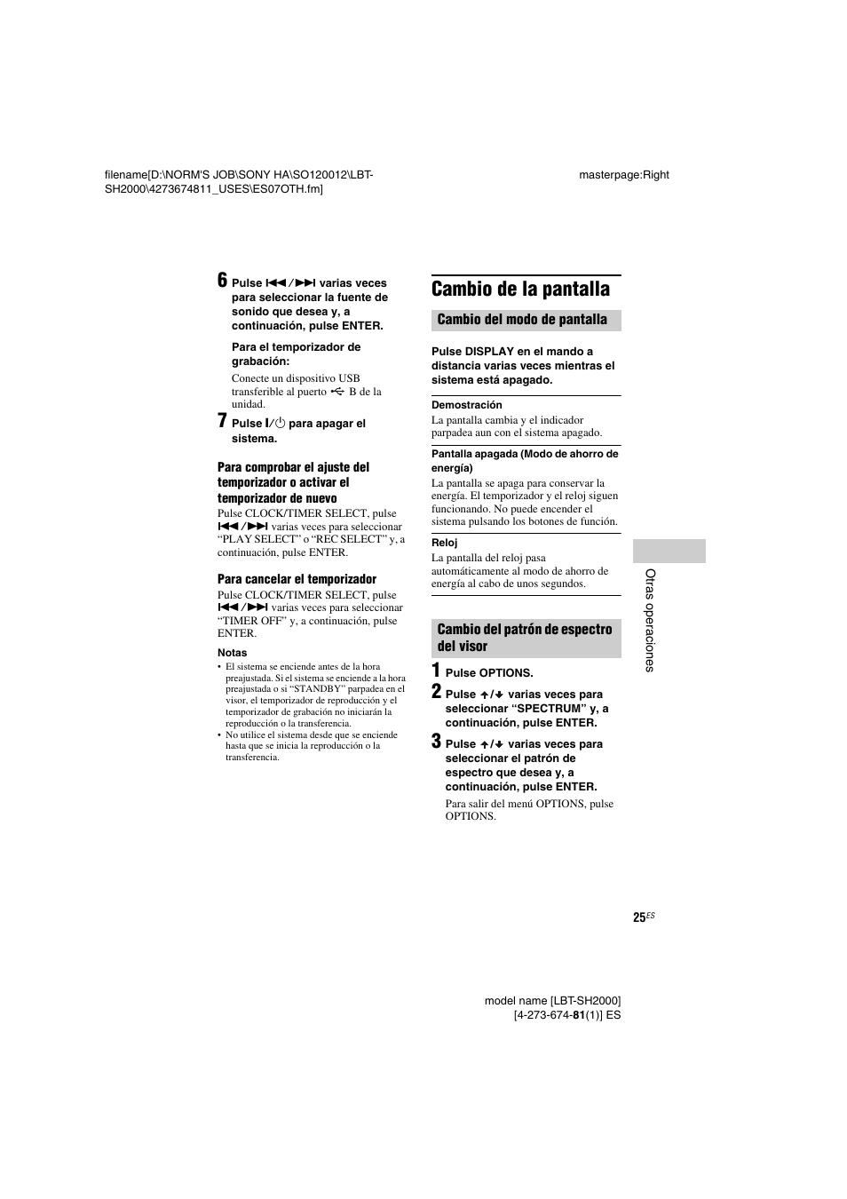 Cambio de la pantalla | Sony LBT-SH2000 User Manual | Page 57 / 72