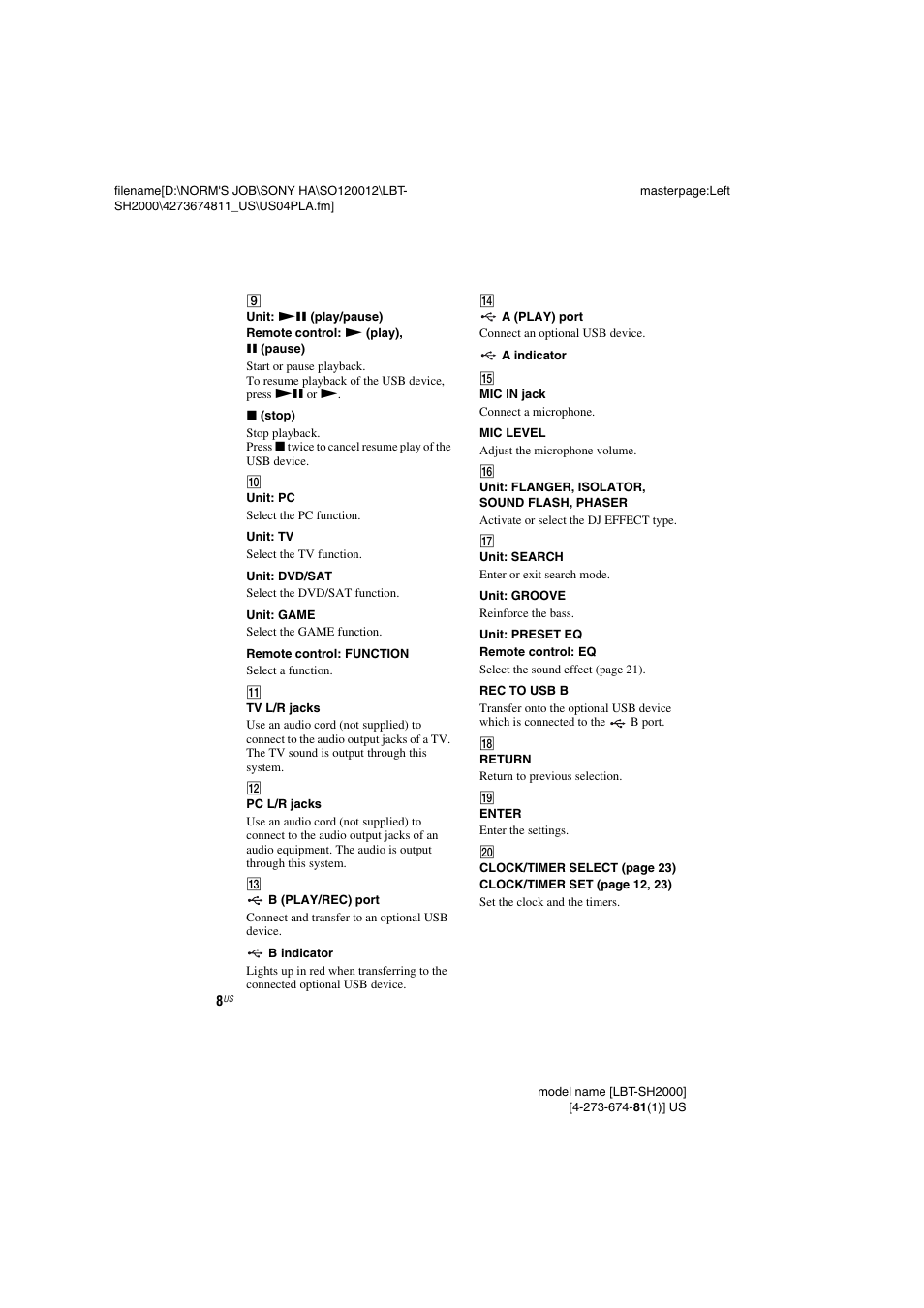 Sony LBT-SH2000 User Manual | Page 8 / 72