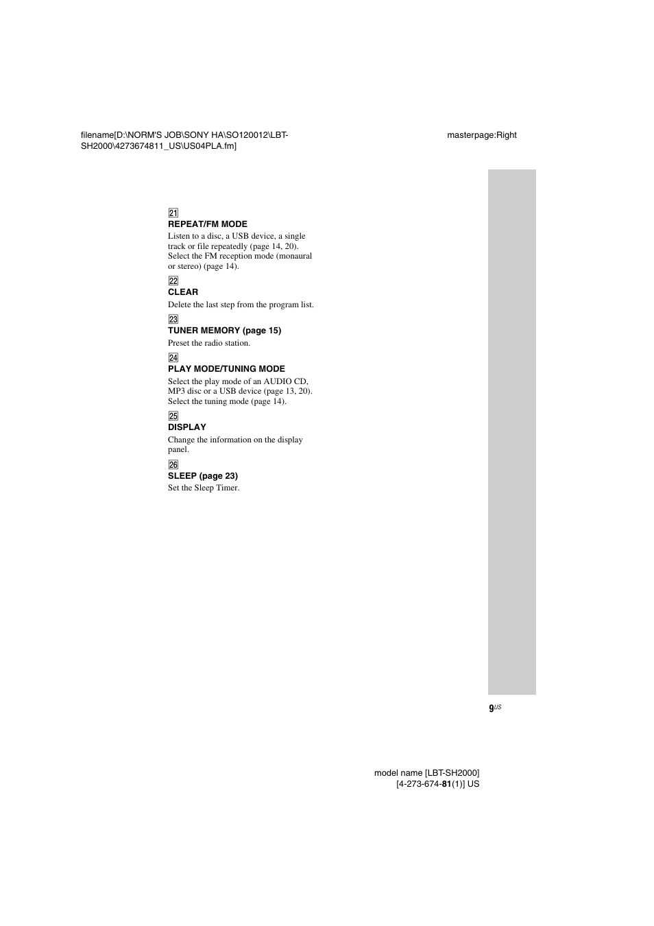 Sony LBT-SH2000 User Manual | Page 9 / 72