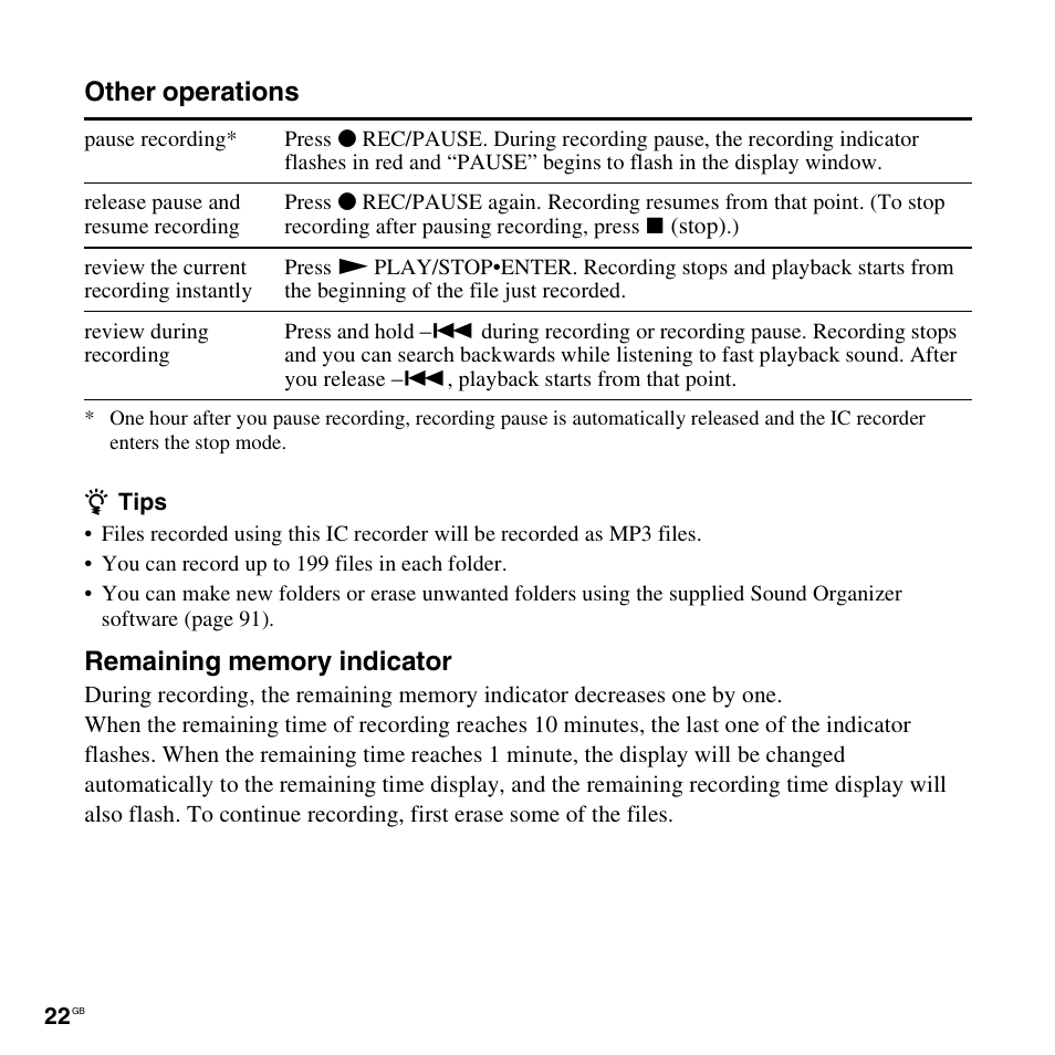 Other operations | Sony ICD-AX412 User Manual | Page 22 / 131