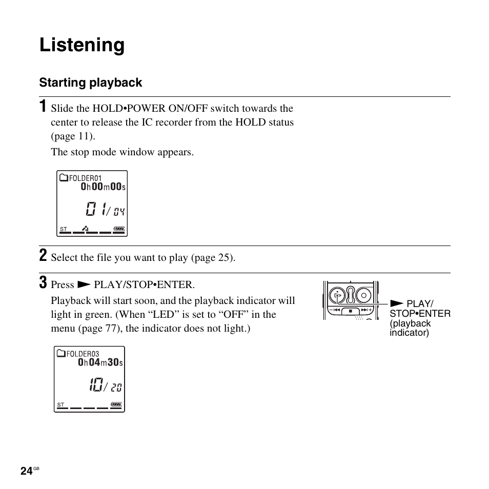 Listening | Sony ICD-AX412 User Manual | Page 24 / 131