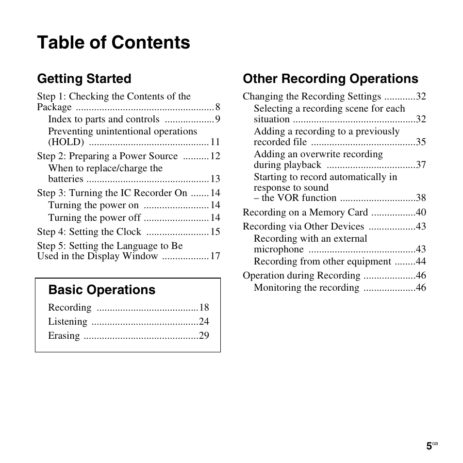 Sony ICD-AX412 User Manual | Page 5 / 131