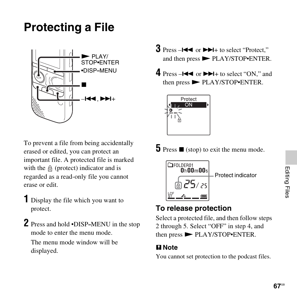 Protecting a file | Sony ICD-AX412 User Manual | Page 67 / 131