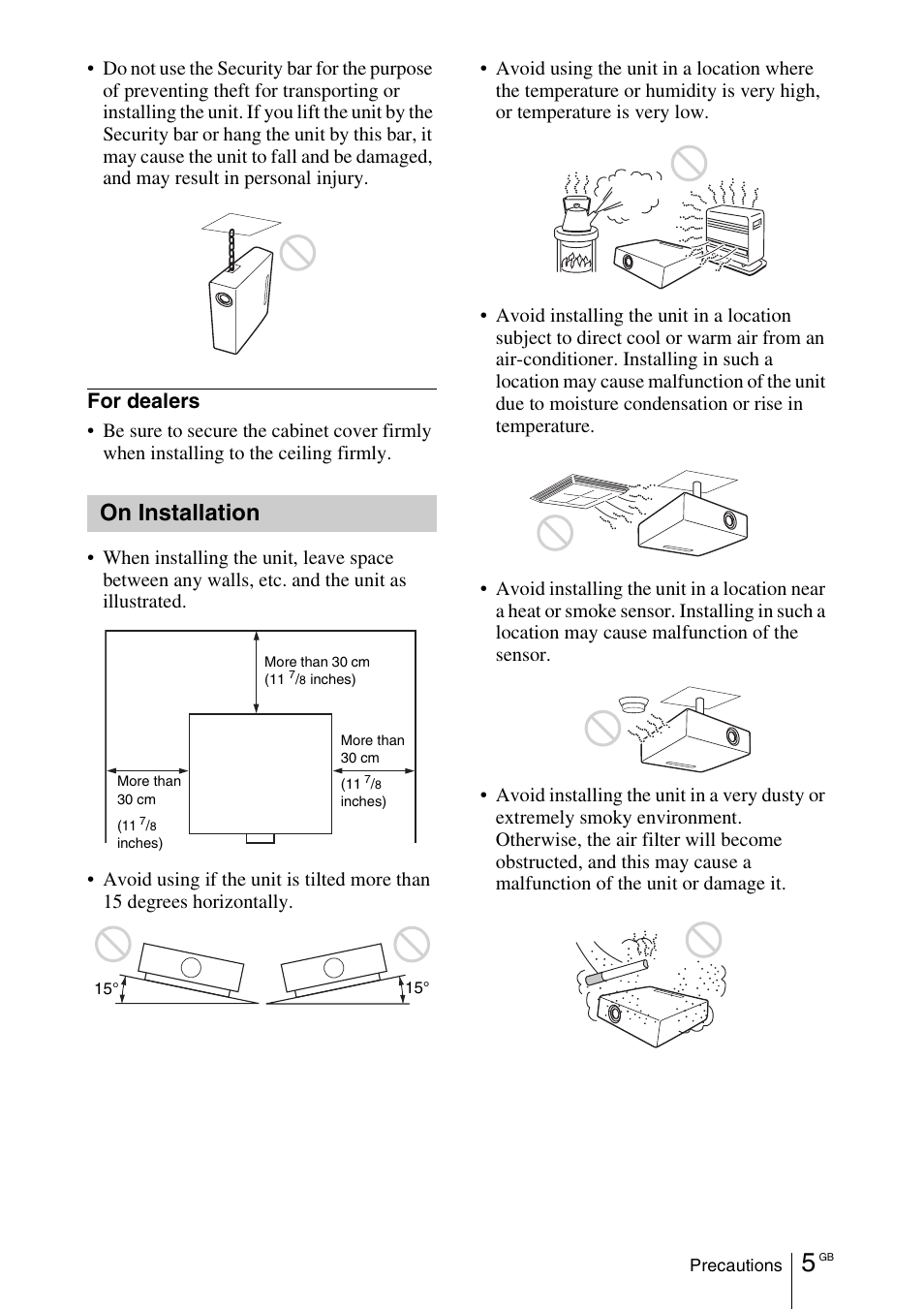 On installation, For dealers | Sony VPL-EX100 User Manual | Page 25 / 116