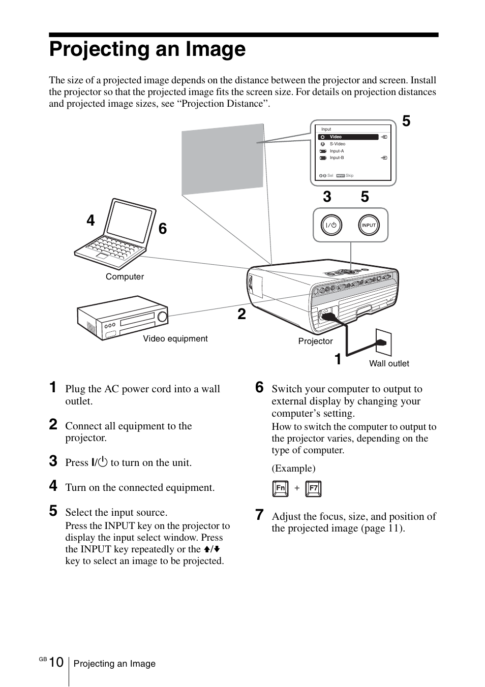Projecting an image | Sony VPL-EX100 User Manual | Page 30 / 116