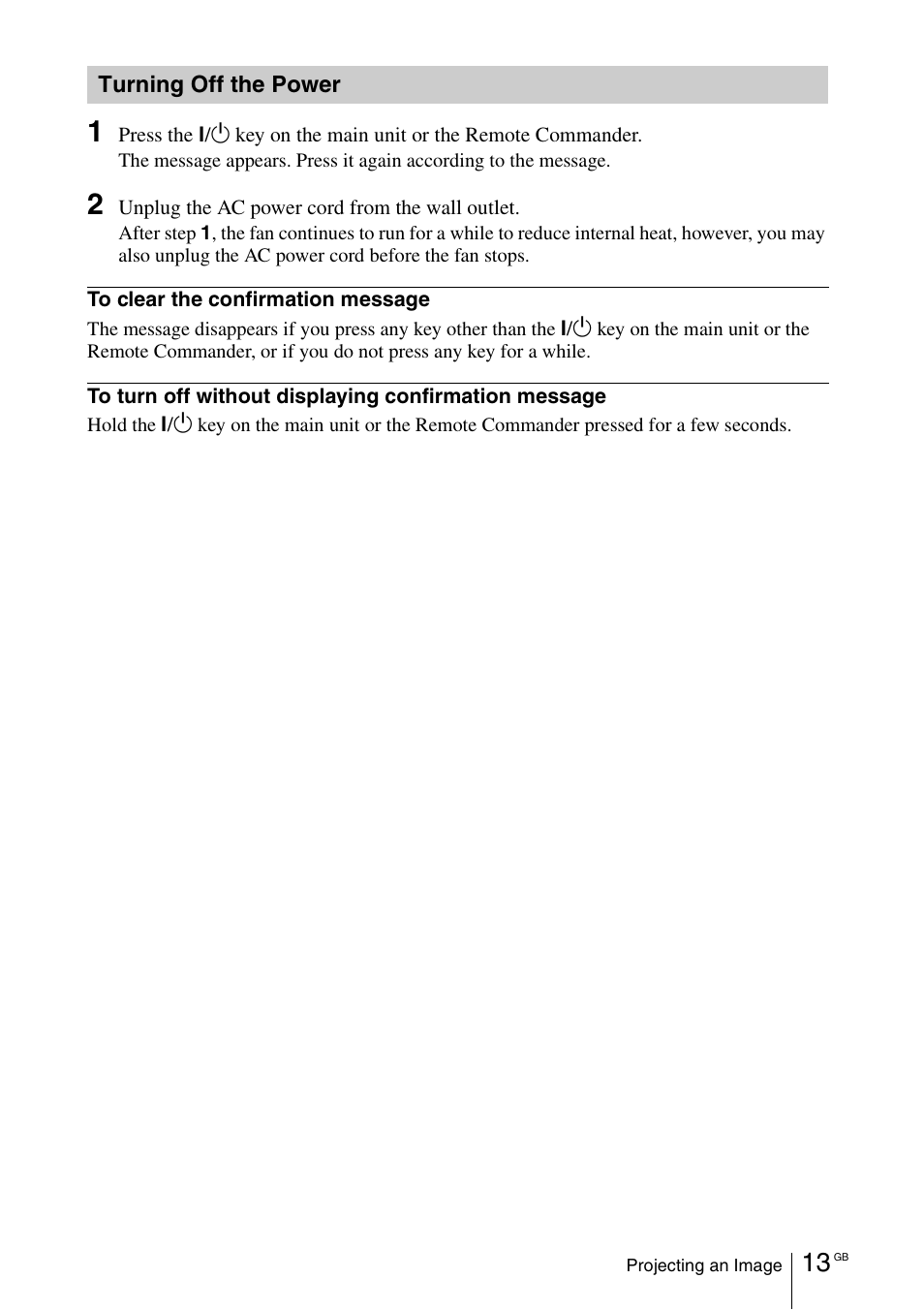 Turning off the power | Sony VPL-EX100 User Manual | Page 33 / 116