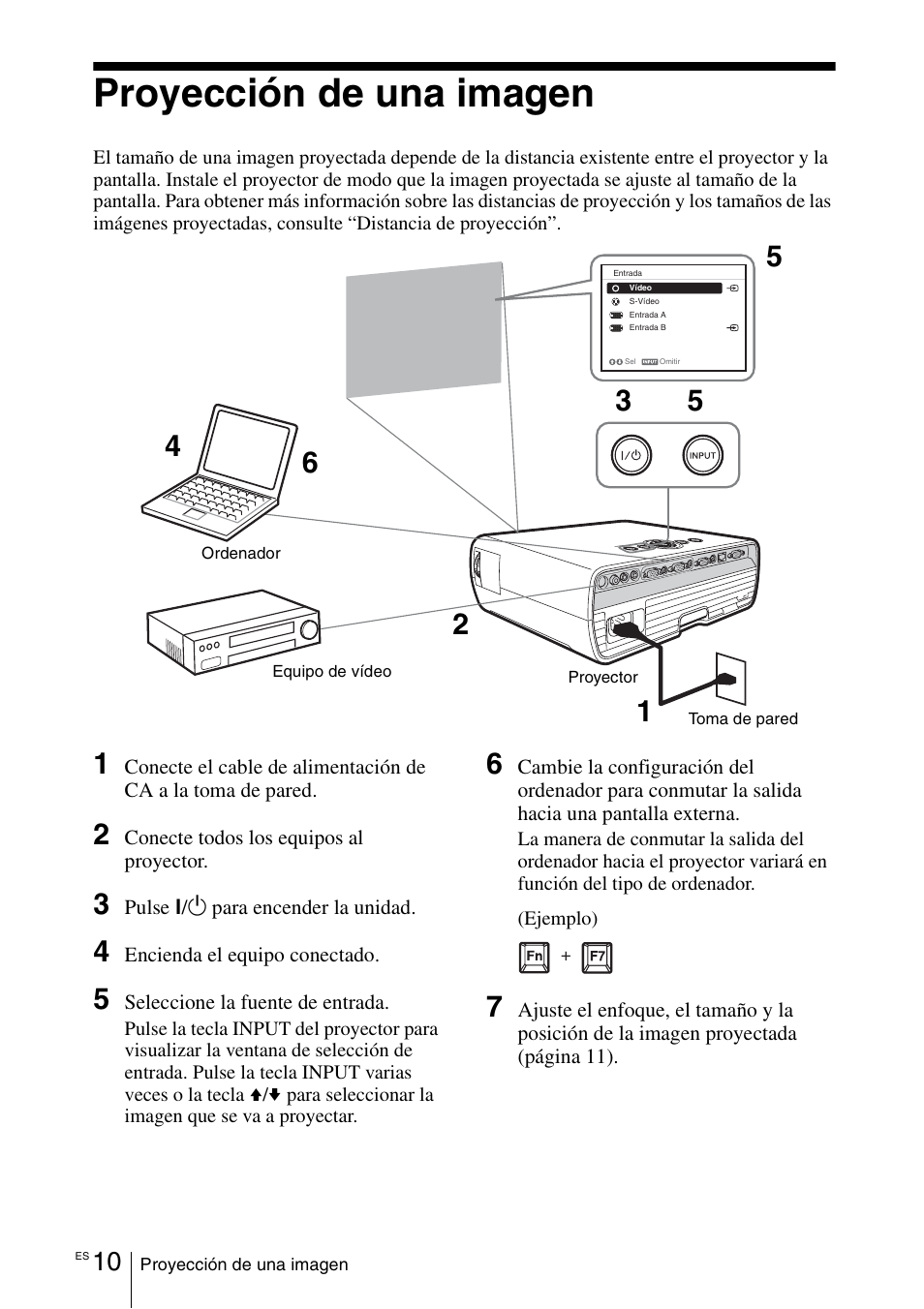 Proyección de una imagen | Sony VPL-EX100 User Manual | Page 62 / 116