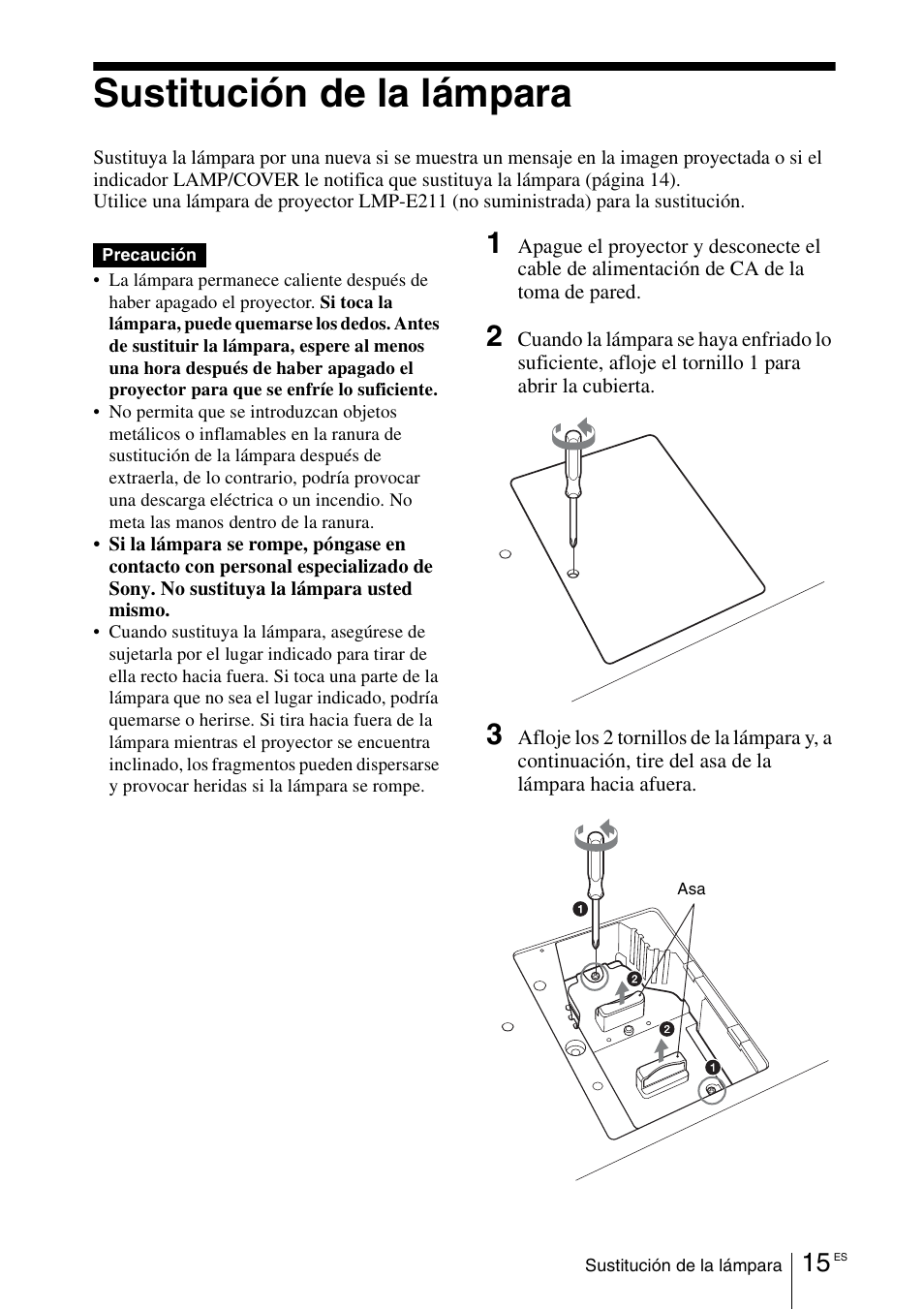 Sustitución de la lámpara | Sony VPL-EX100 User Manual | Page 67 / 116