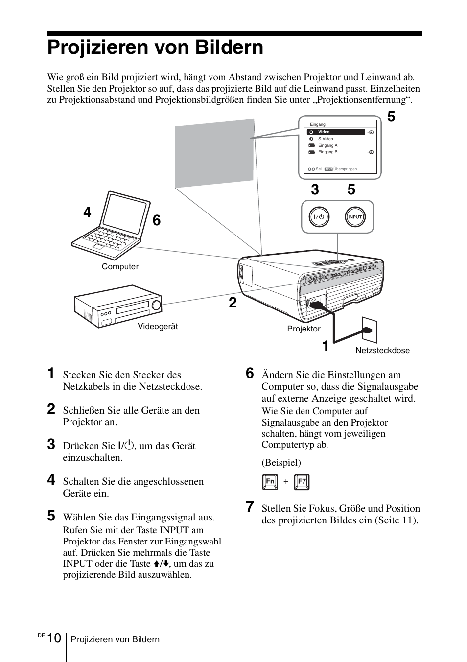 Projizieren von bildern | Sony VPL-EX100 User Manual | Page 78 / 116