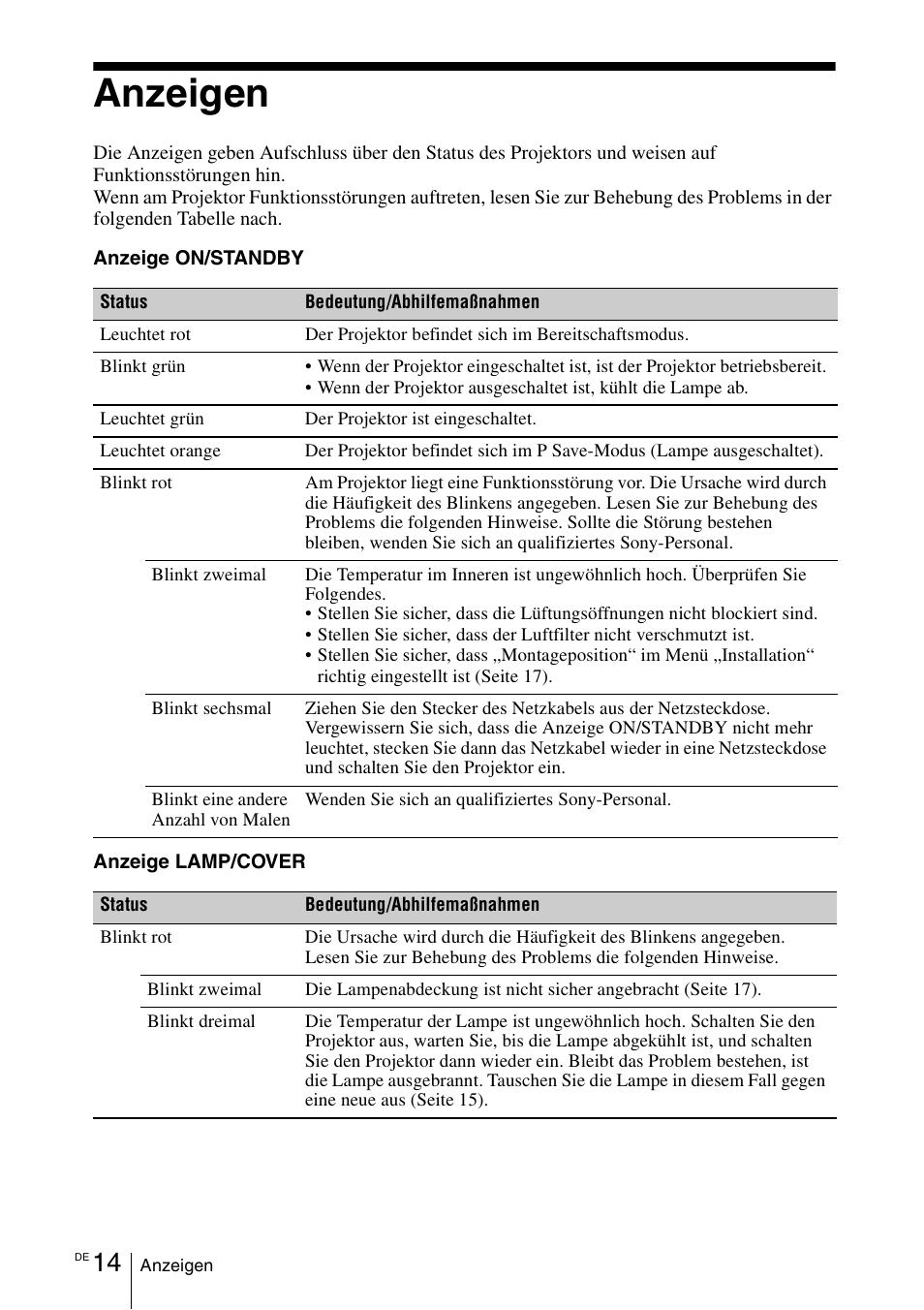 Anzeigen | Sony VPL-EX100 User Manual | Page 82 / 116