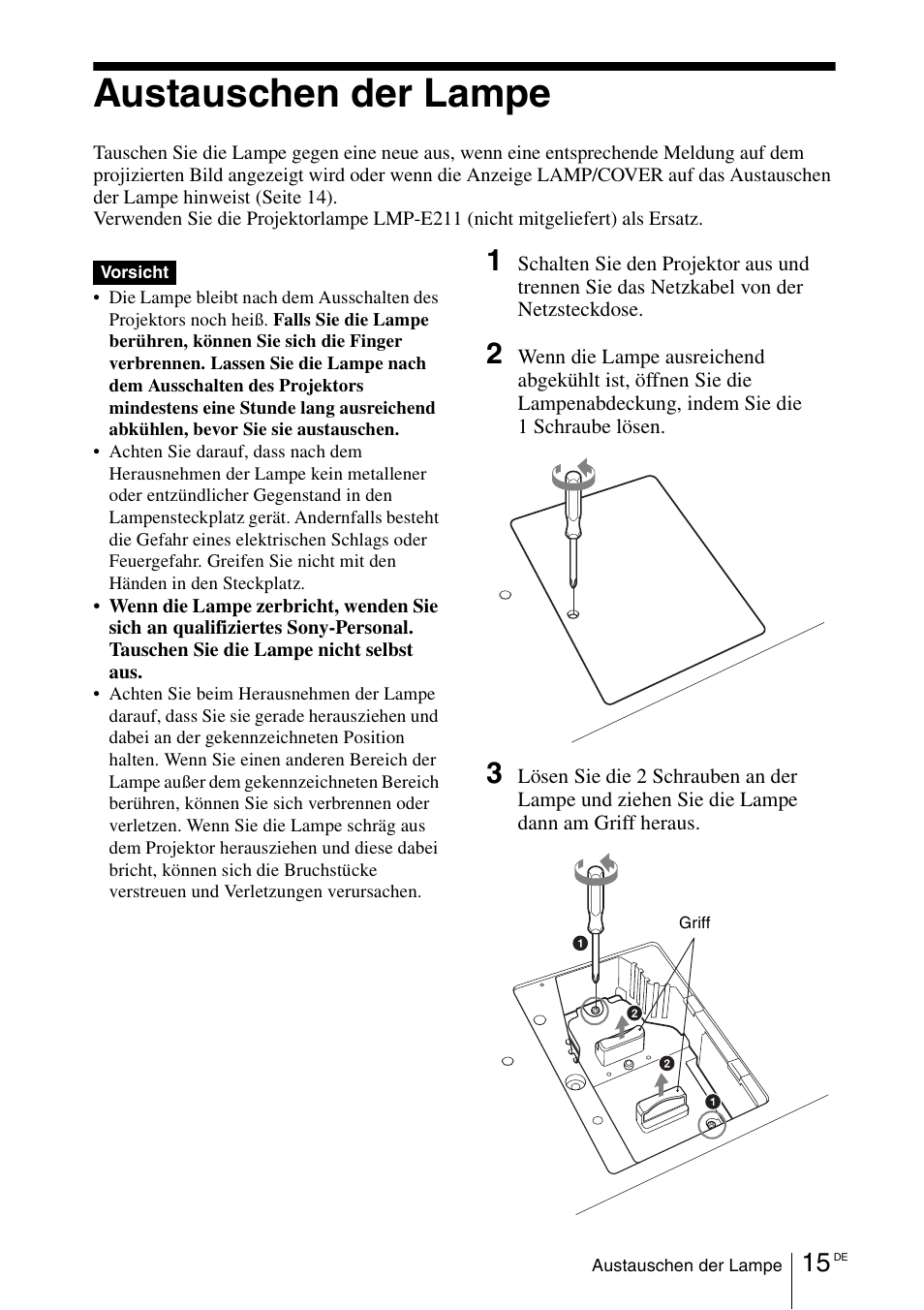 Austauschen der lampe | Sony VPL-EX100 User Manual | Page 83 / 116