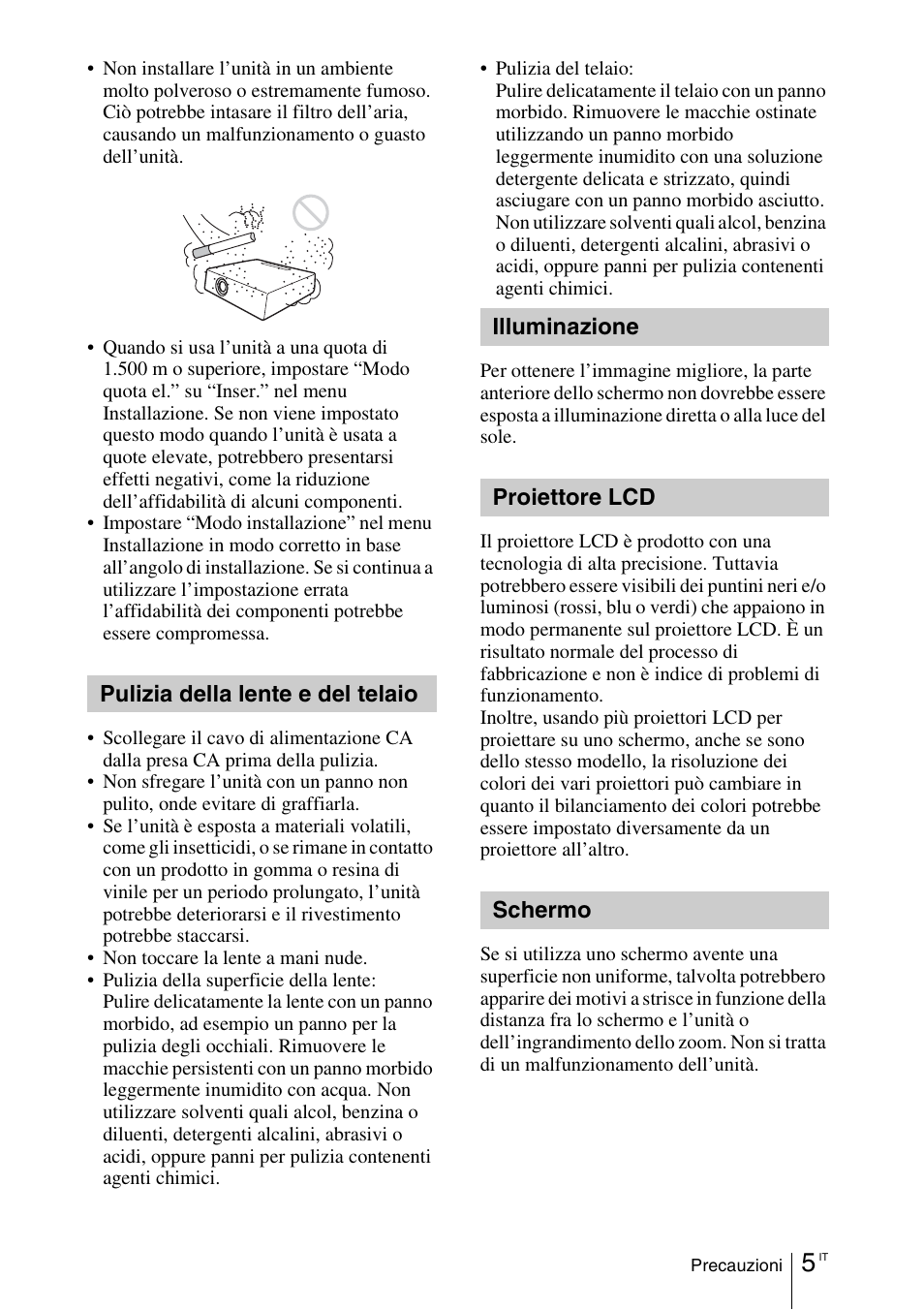 Pulizia della lente e del telaio, Illuminazione, Proiettore lcd | Schermo | Sony VPL-EX100 User Manual | Page 89 / 116