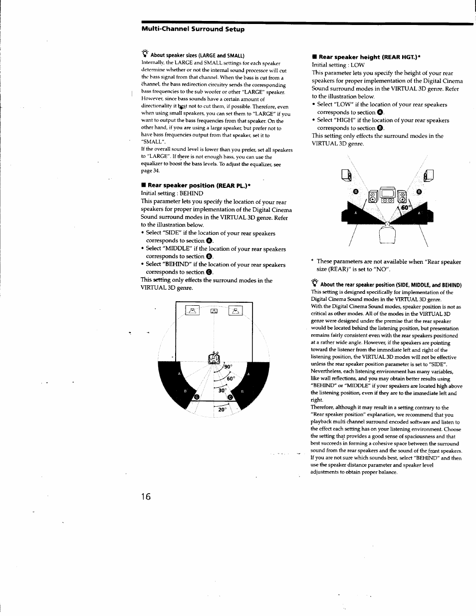 Rear speaker position (rear pl.), Rear speaker height (rear hgt.) | Sony STR-DA50ES User Manual | Page 16 / 51