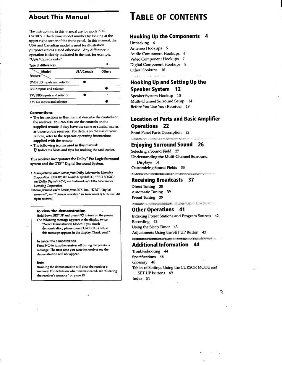 Sony STR-DA50ES User Manual | Page 3 / 51