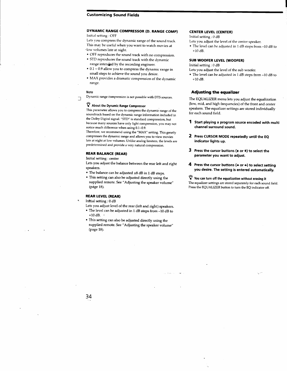 Adjusting the equalizer | Sony STR-DA50ES User Manual | Page 34 / 51