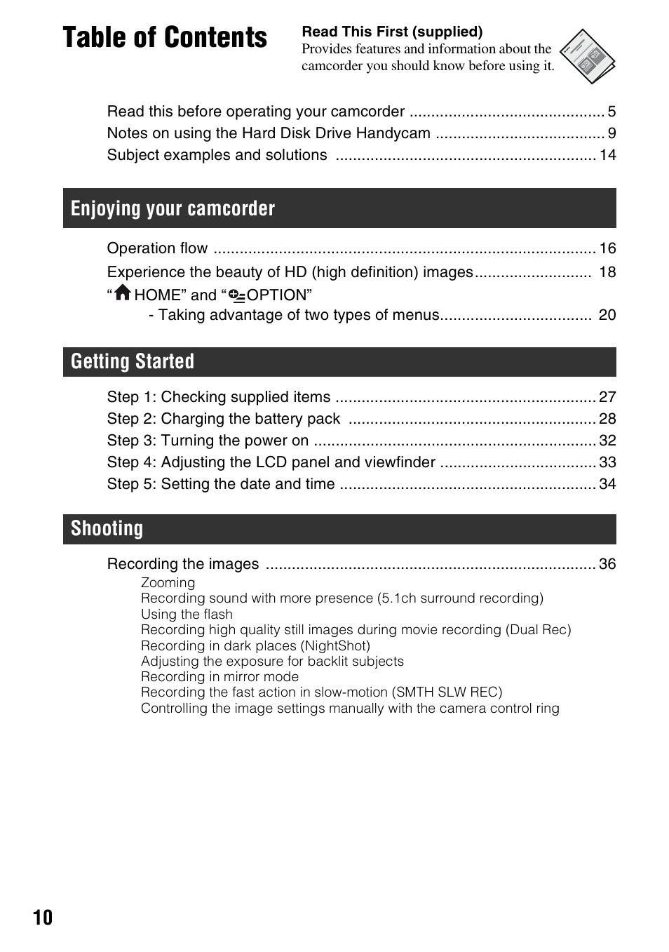Sony HDR-SR1 User Manual | Page 10 / 139
