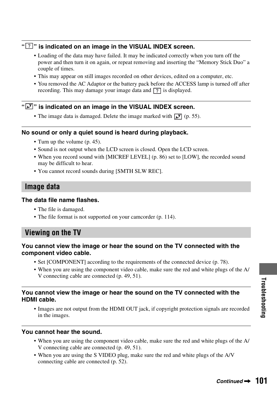 Image data, Viewing on the tv, Image data viewing on the tv | Sony HDR-SR1 User Manual | Page 101 / 139