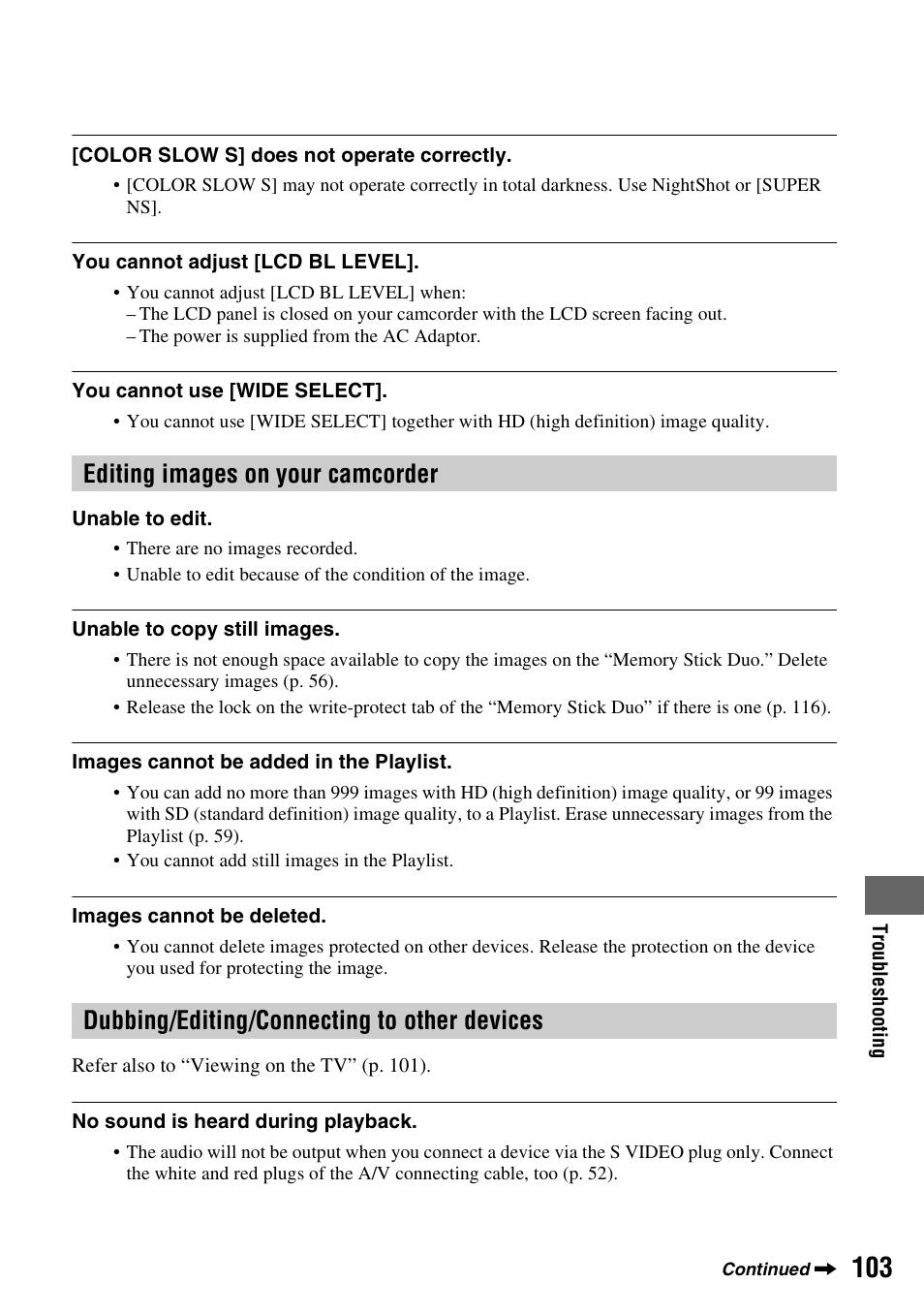 Editing images on your camcorder, Dubbing/editing/connecting to other devices | Sony HDR-SR1 User Manual | Page 103 / 139