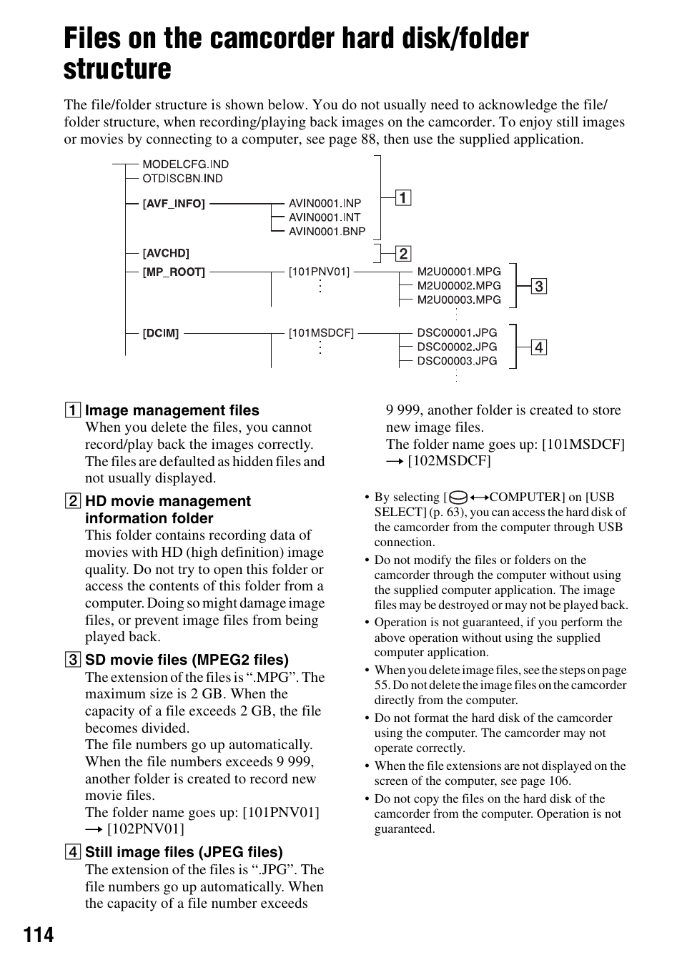 Files on the camcorder hard disk/folder structure, P. 114) | Sony HDR-SR1 User Manual | Page 114 / 139