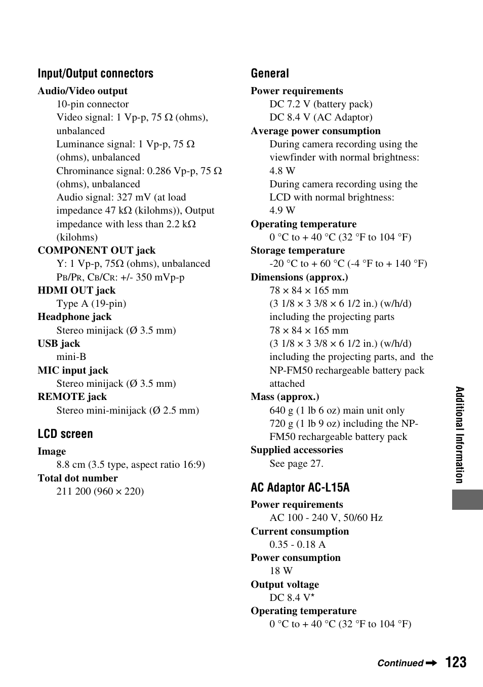 Sony HDR-SR1 User Manual | Page 123 / 139