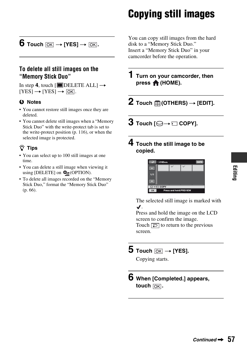 Copying still images | Sony HDR-SR1 User Manual | Page 57 / 139