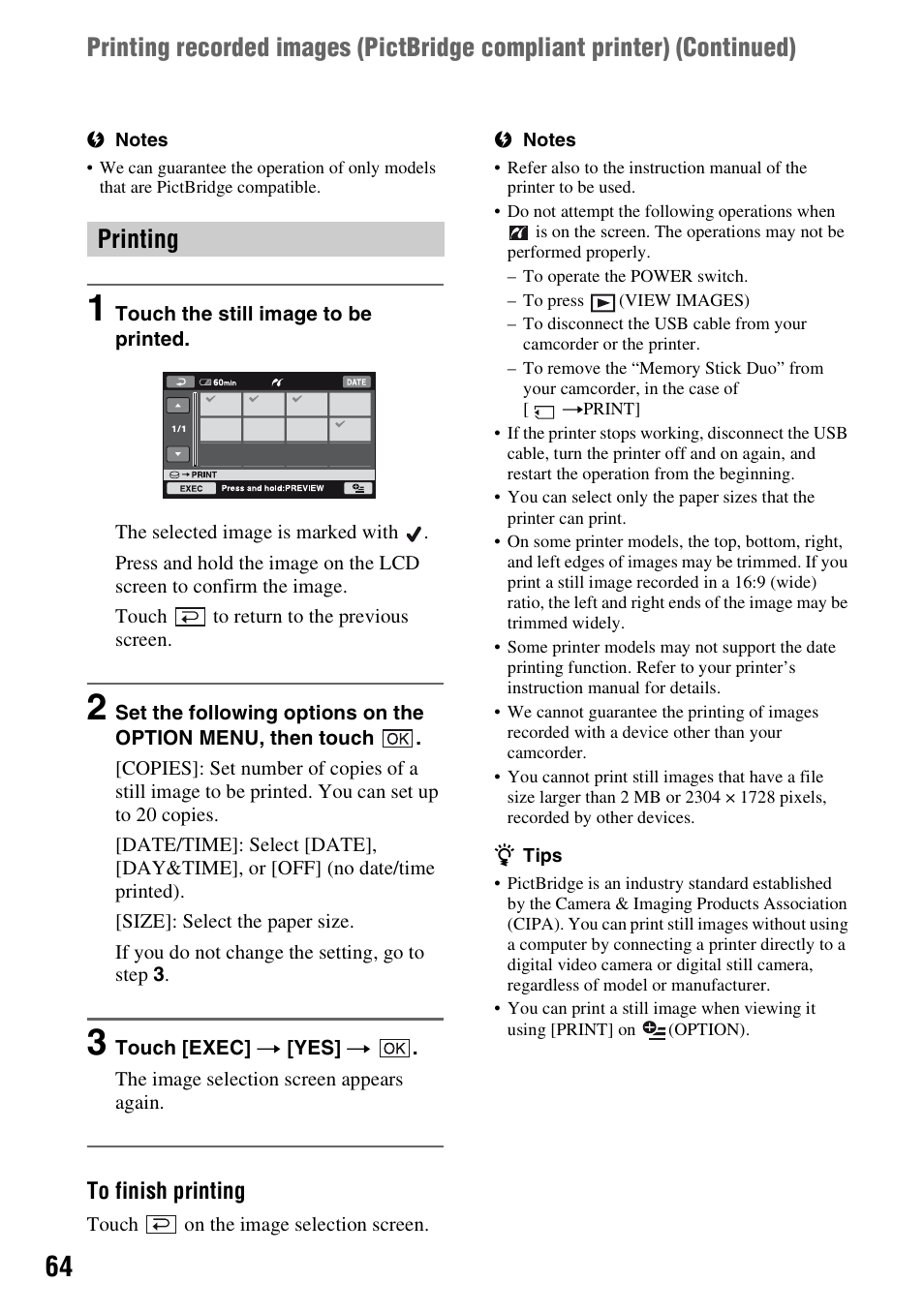 Printing | Sony HDR-SR1 User Manual | Page 64 / 139