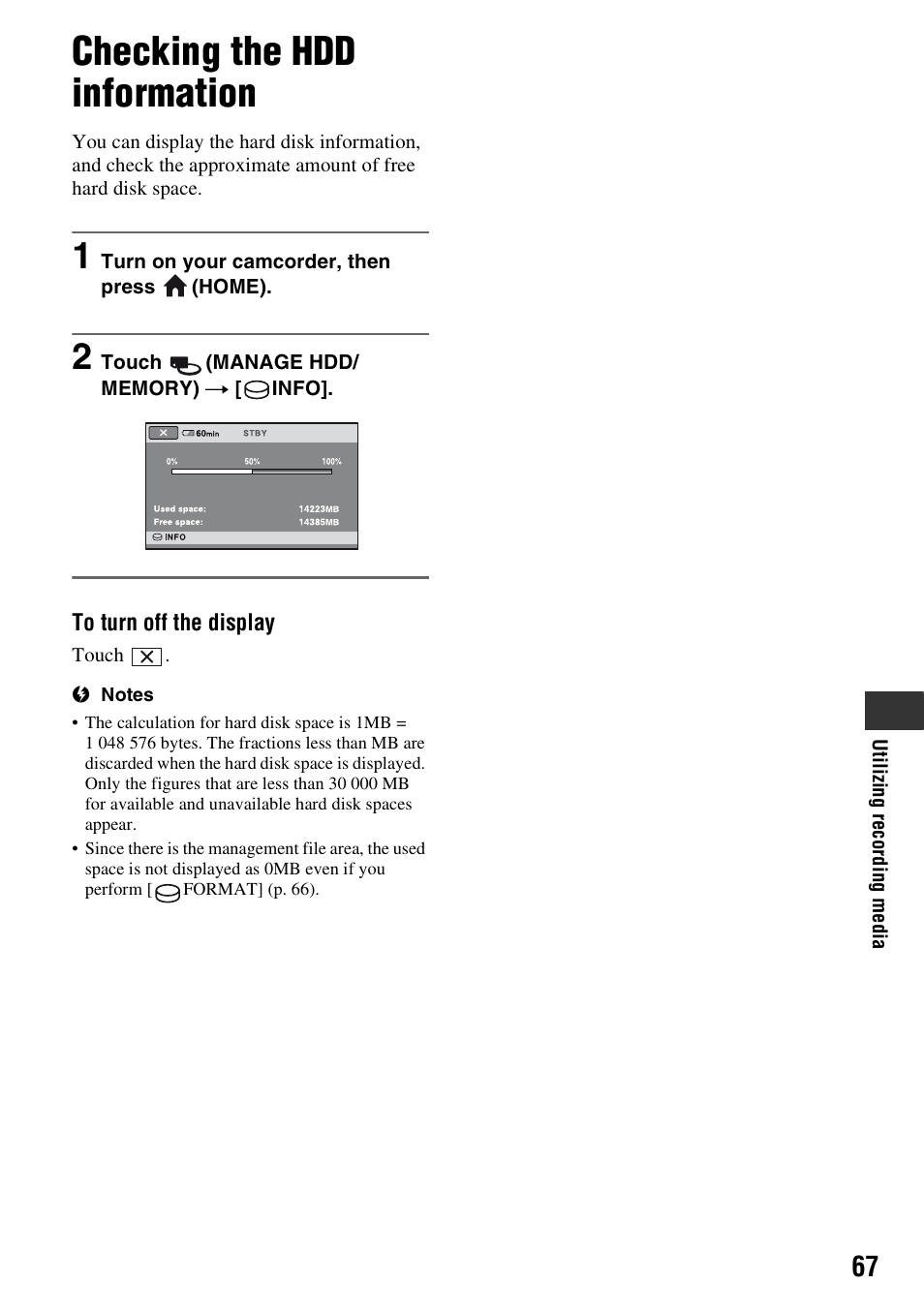 Checking the hdd information, P. 67) | Sony HDR-SR1 User Manual | Page 67 / 139