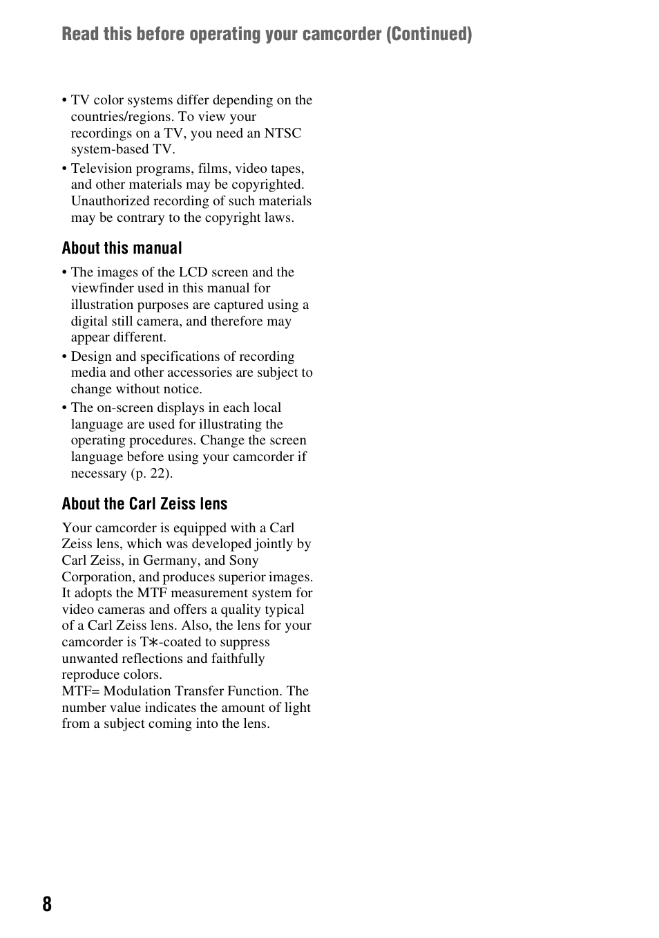Sony HDR-SR1 User Manual | Page 8 / 139
