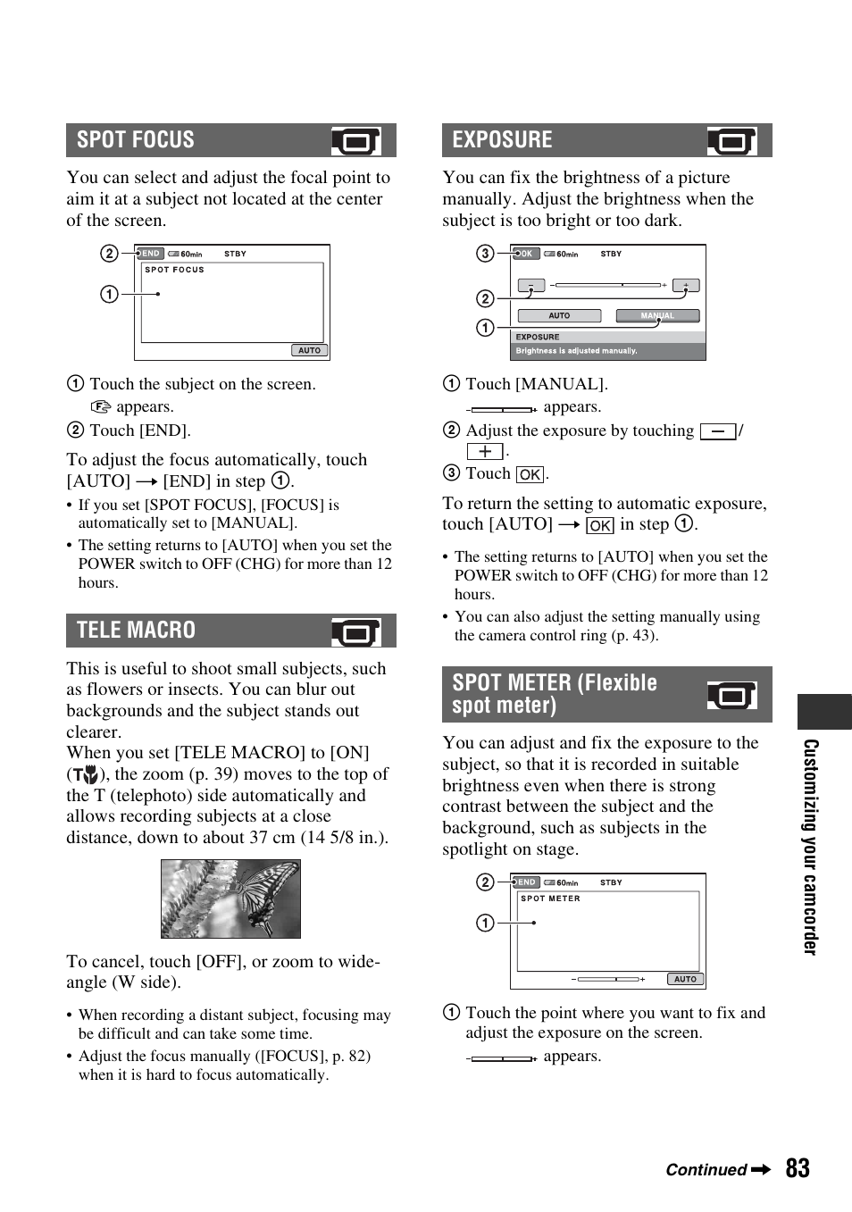P. 83), E] (p. 83) t | Sony HDR-SR1 User Manual | Page 83 / 139
