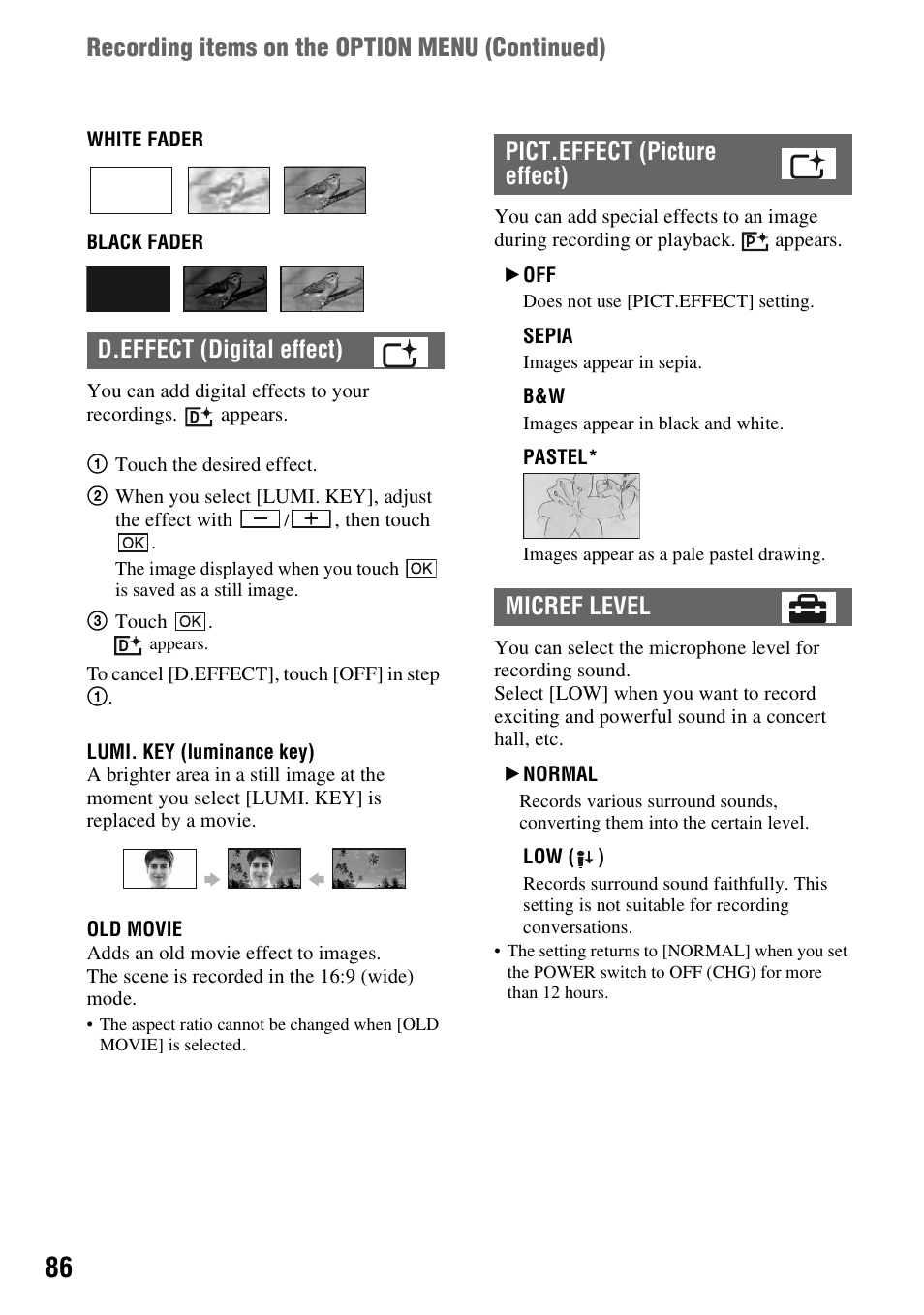 Recording items on the option menu (continued) | Sony HDR-SR1 User Manual | Page 86 / 139