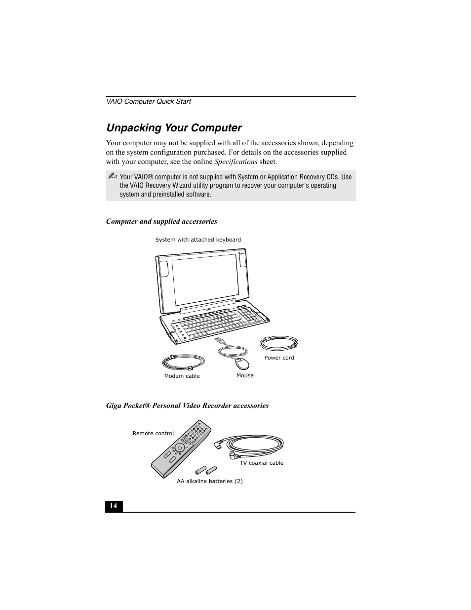 Unpacking your computer | Sony PCV-W600G User Manual | Page 14 / 40