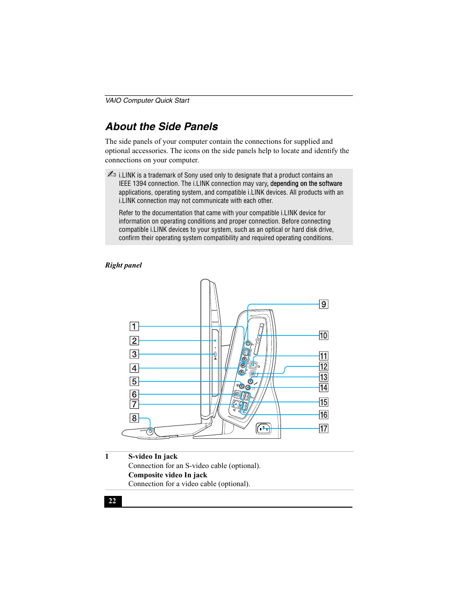 About the side panels s | Sony PCV-W600G User Manual | Page 22 / 40