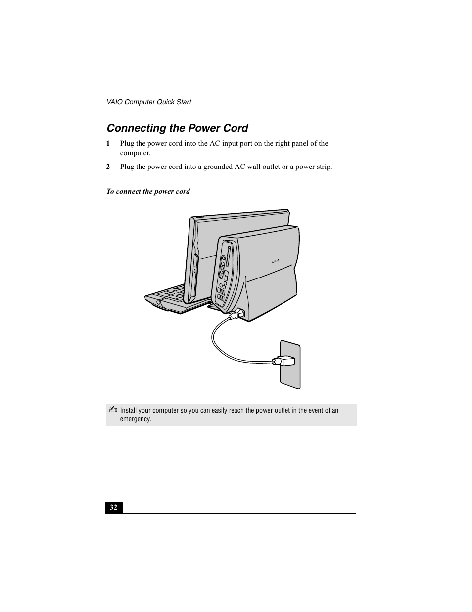 Connecting the power cord | Sony PCV-W600G User Manual | Page 32 / 40