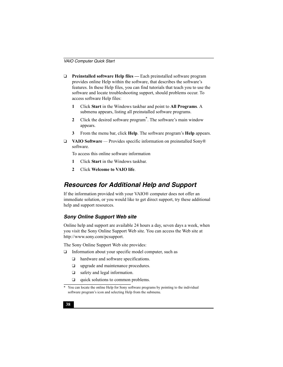 Resources for additional help and support | Sony PCV-W600G User Manual | Page 38 / 40