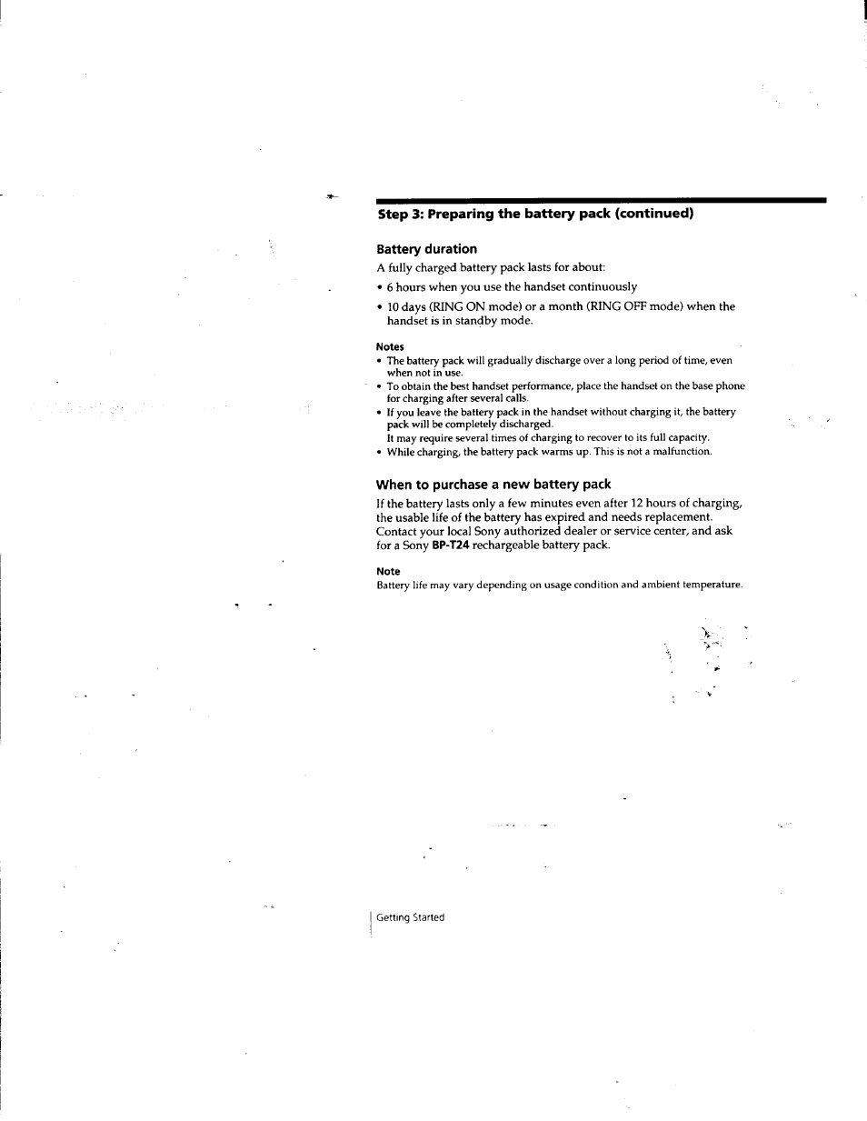 Battery duration, Notes, When to purchase a new battery pack | Note | Sony SPP-SS955 User Manual | Page 12 / 61
