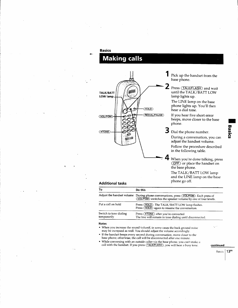 Making calls, Making calls 1, Basics | Sony SPP-SS955 User Manual | Page 13 / 61
