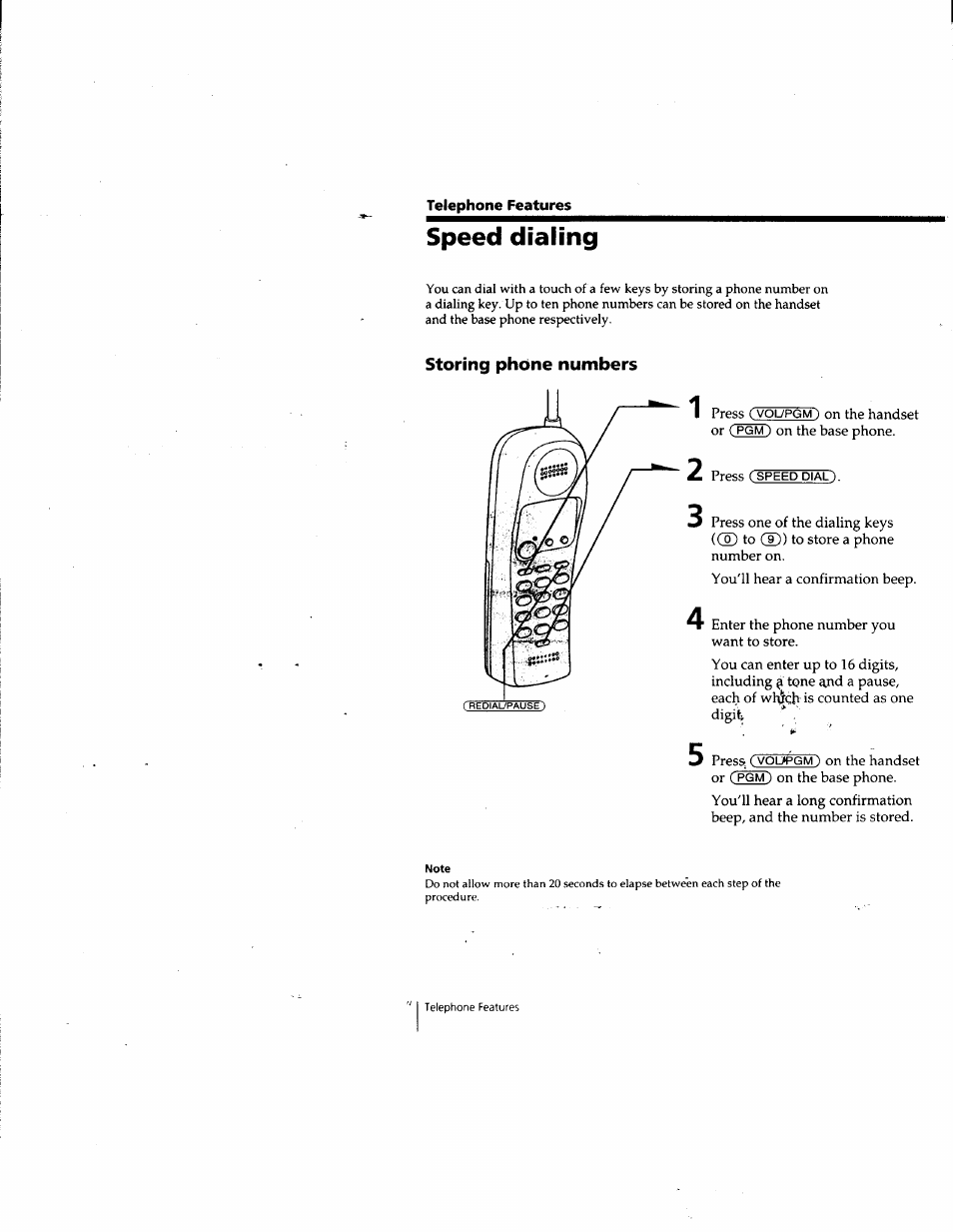 Speed dialing, Storing phone numbers | Sony SPP-SS955 User Manual | Page 18 / 61