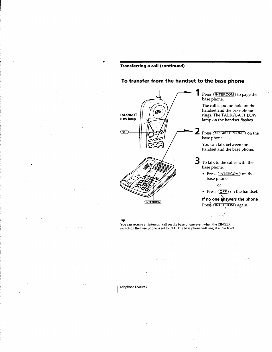 To transfer from the handset to the base phone | Sony SPP-SS955 User Manual | Page 24 / 61