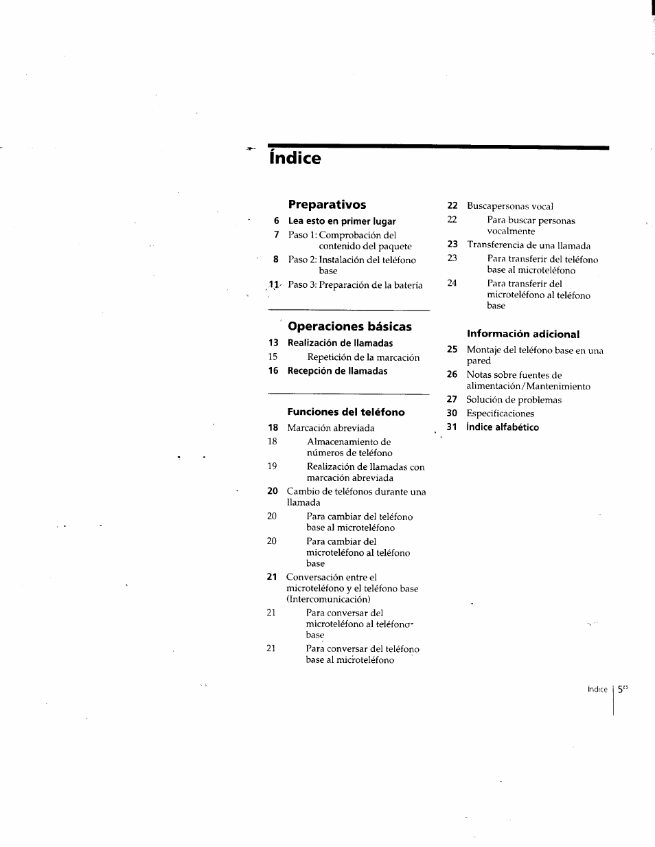 Índice, Operaciones básicas | Sony SPP-SS955 User Manual | Page 35 / 61