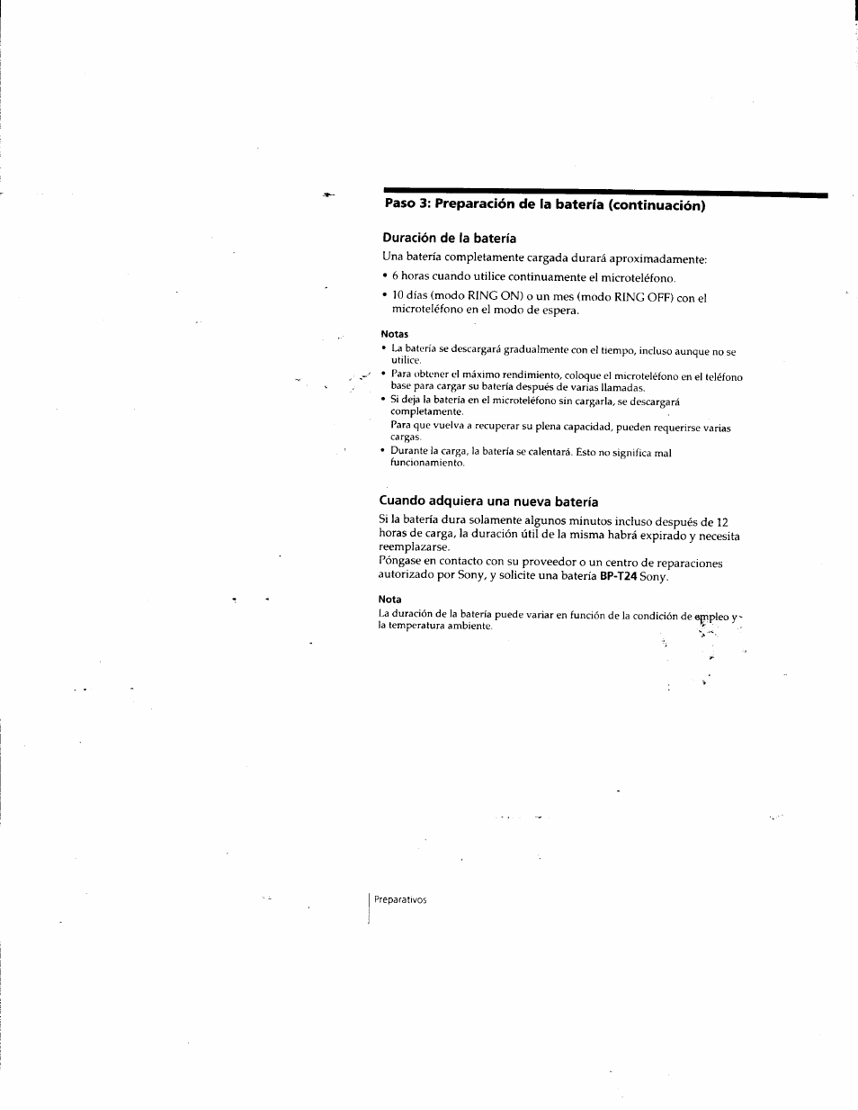 Duración de la batería, Notas, Cuando adquiera una nueva batería | Nota | Sony SPP-SS955 User Manual | Page 42 / 61