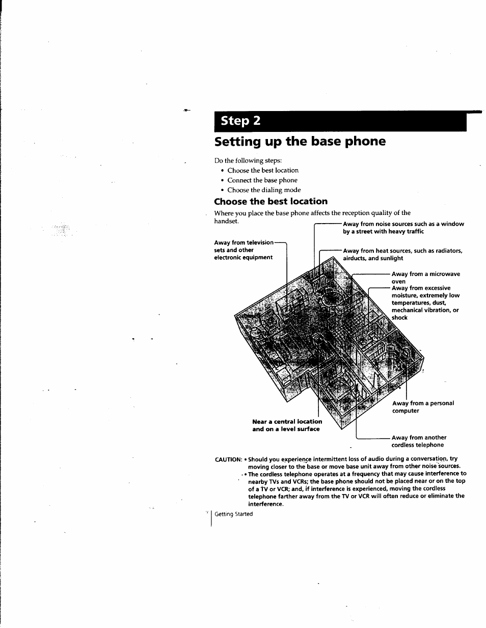 Setting up the base phone, Choose the best location, Step 2 setting up the base phone | Sony SPP-SS955 User Manual | Page 8 / 61