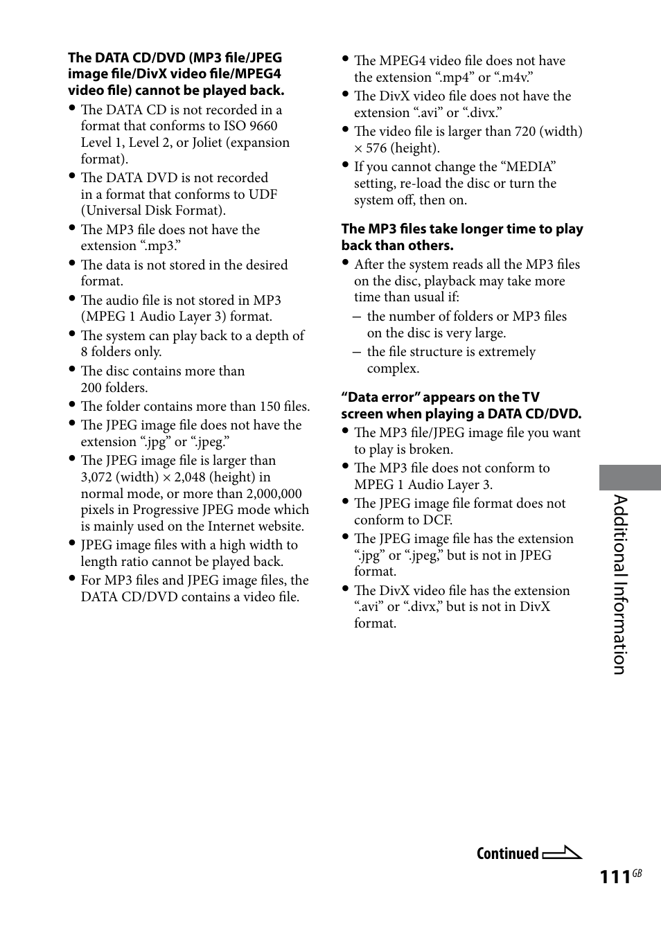 Additional i nf or ma tion | Sony LBT-LCD7Di User Manual | Page 111 / 147