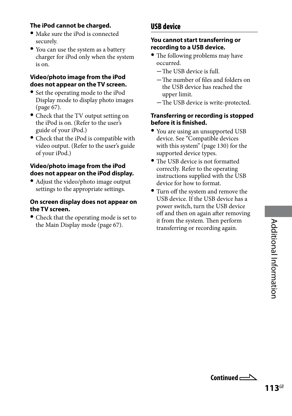 Additional i nf or ma tion, Usb device | Sony LBT-LCD7Di User Manual | Page 113 / 147
