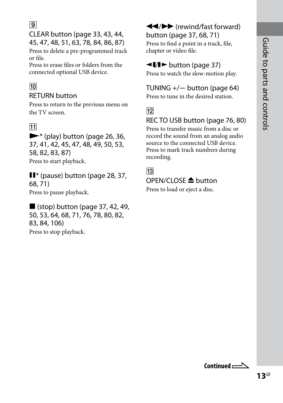 Guide t o par ts and c on tr ols | Sony LBT-LCD7Di User Manual | Page 13 / 147