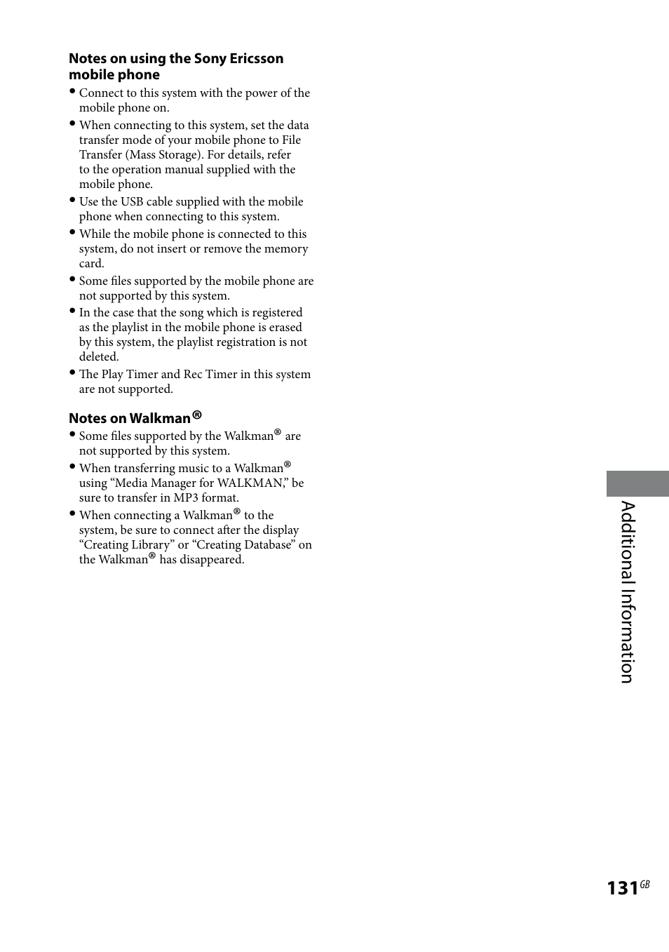 Additional i nf or ma tion | Sony LBT-LCD7Di User Manual | Page 131 / 147