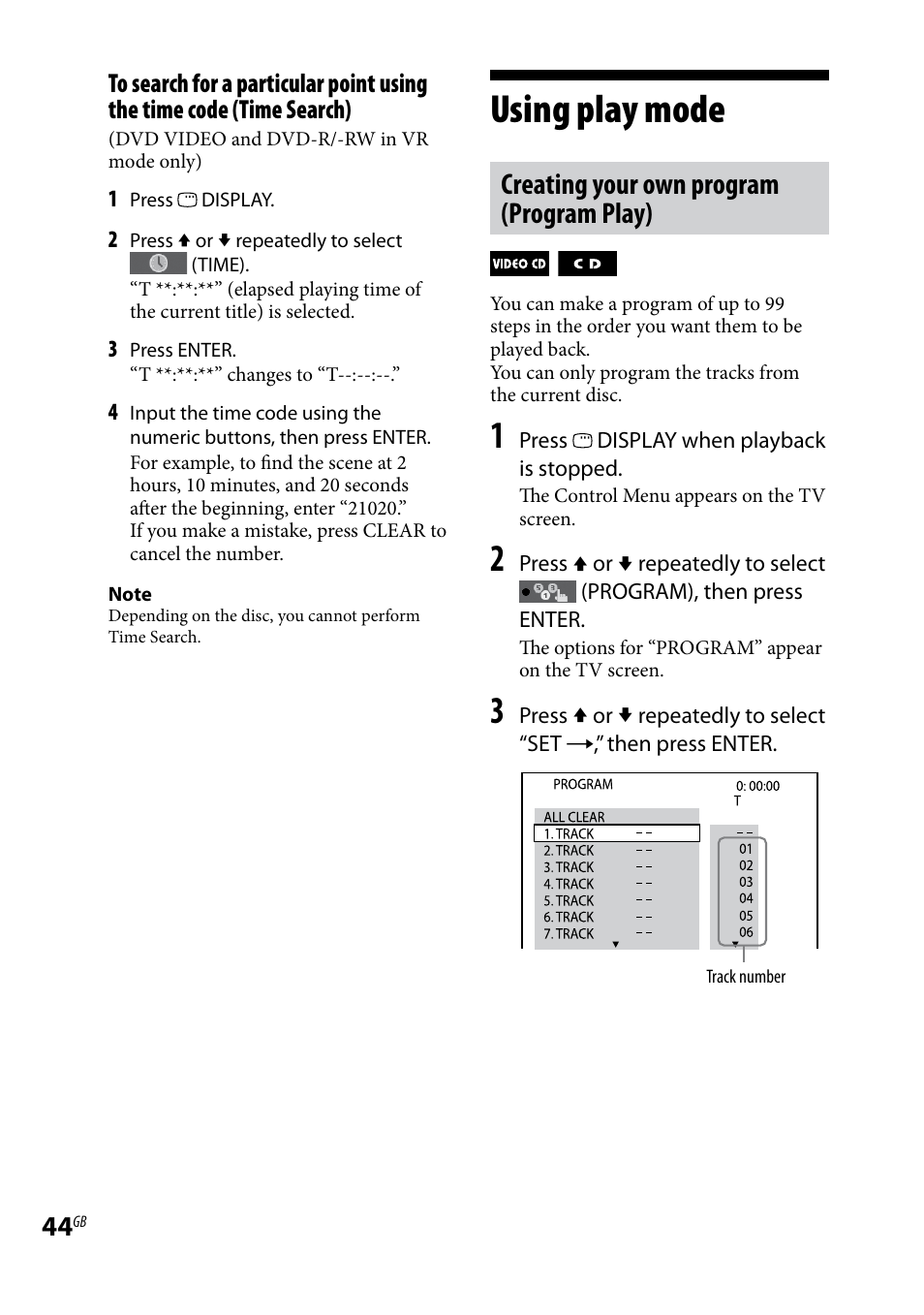 Using play mode, Creating your own program (program play) | Sony LBT-LCD7Di User Manual | Page 44 / 147