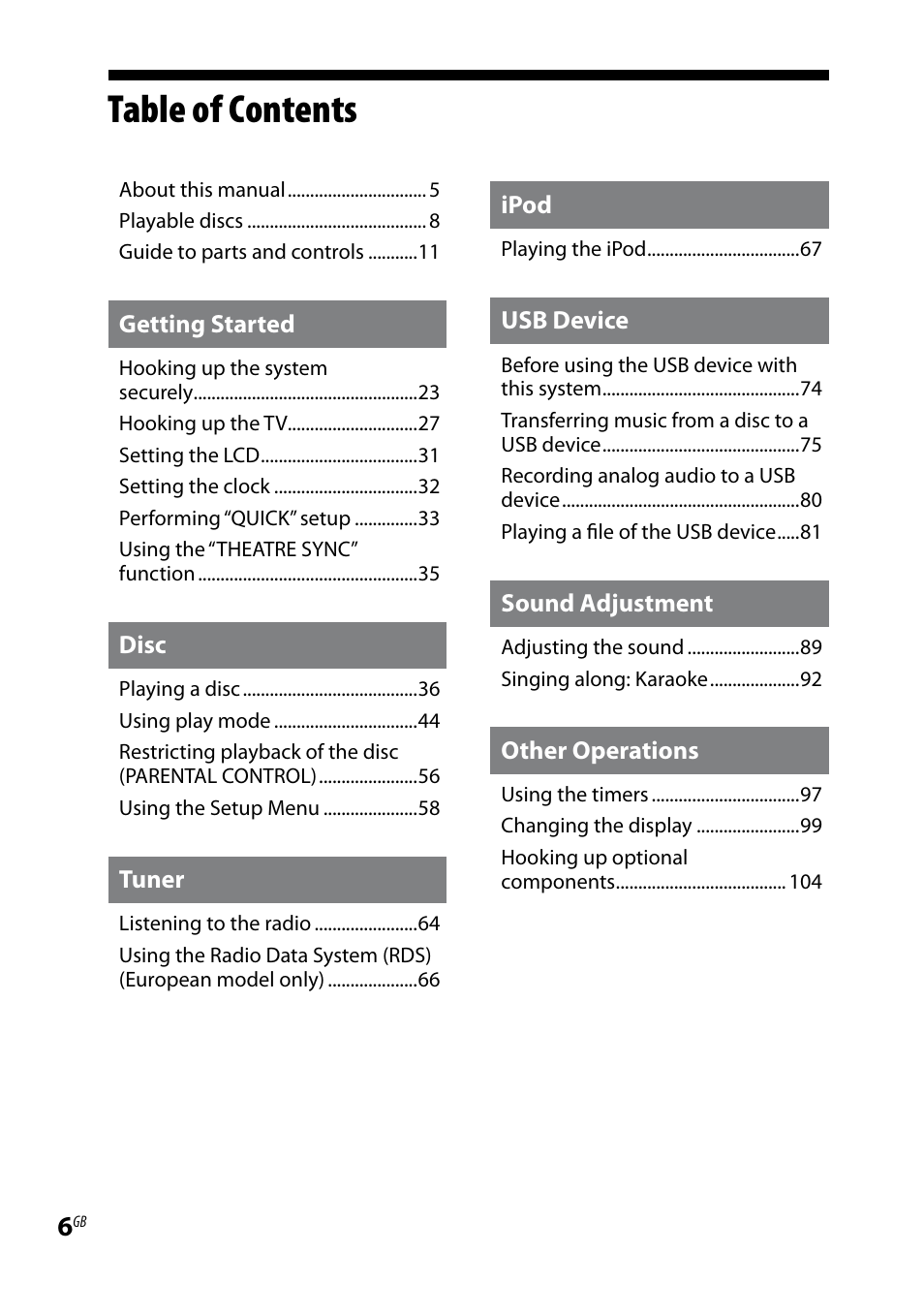 Sony LBT-LCD7Di User Manual | Page 6 / 147