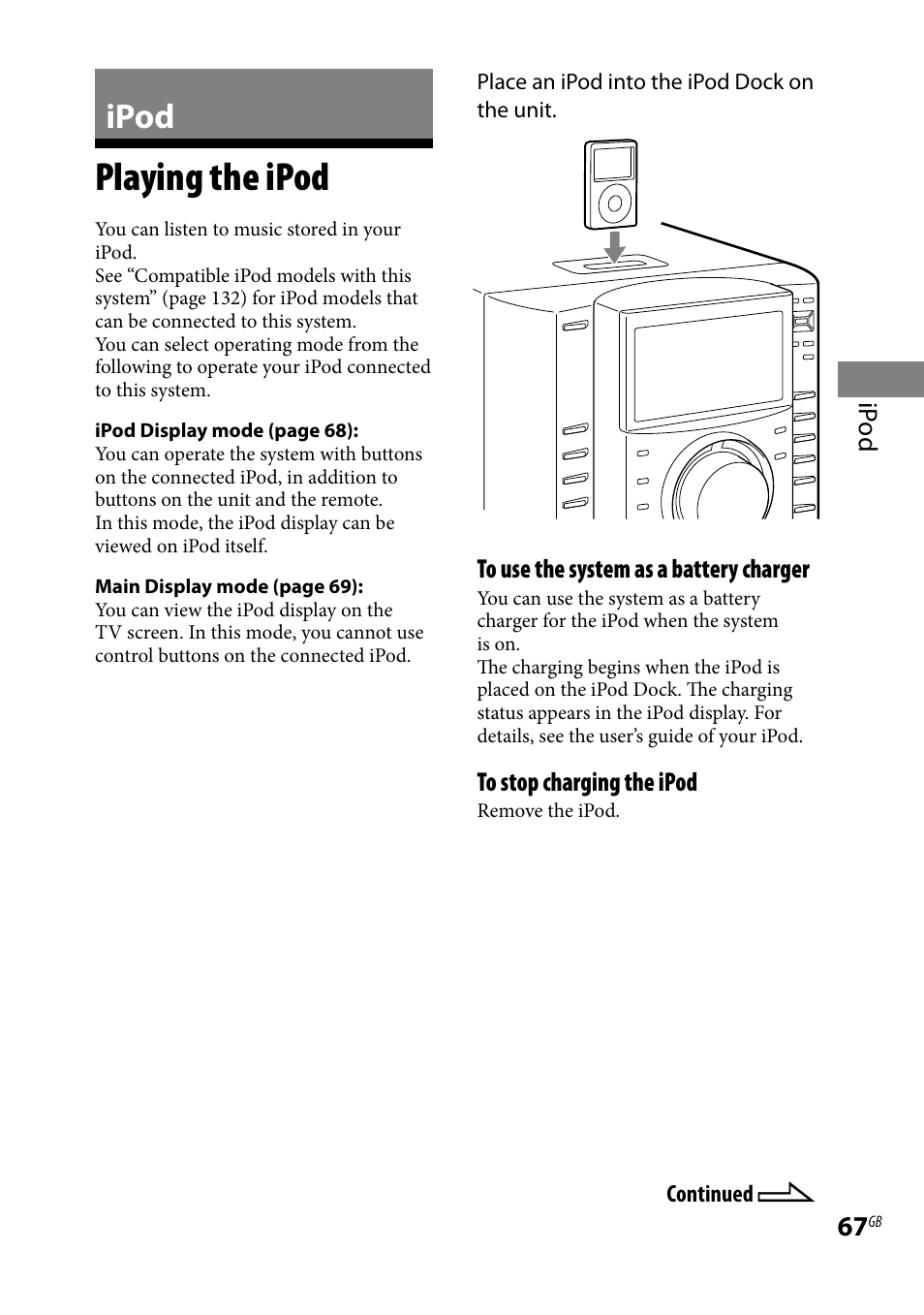 Ipod, Playing the ipod, Ip od | Sony LBT-LCD7Di User Manual | Page 67 / 147